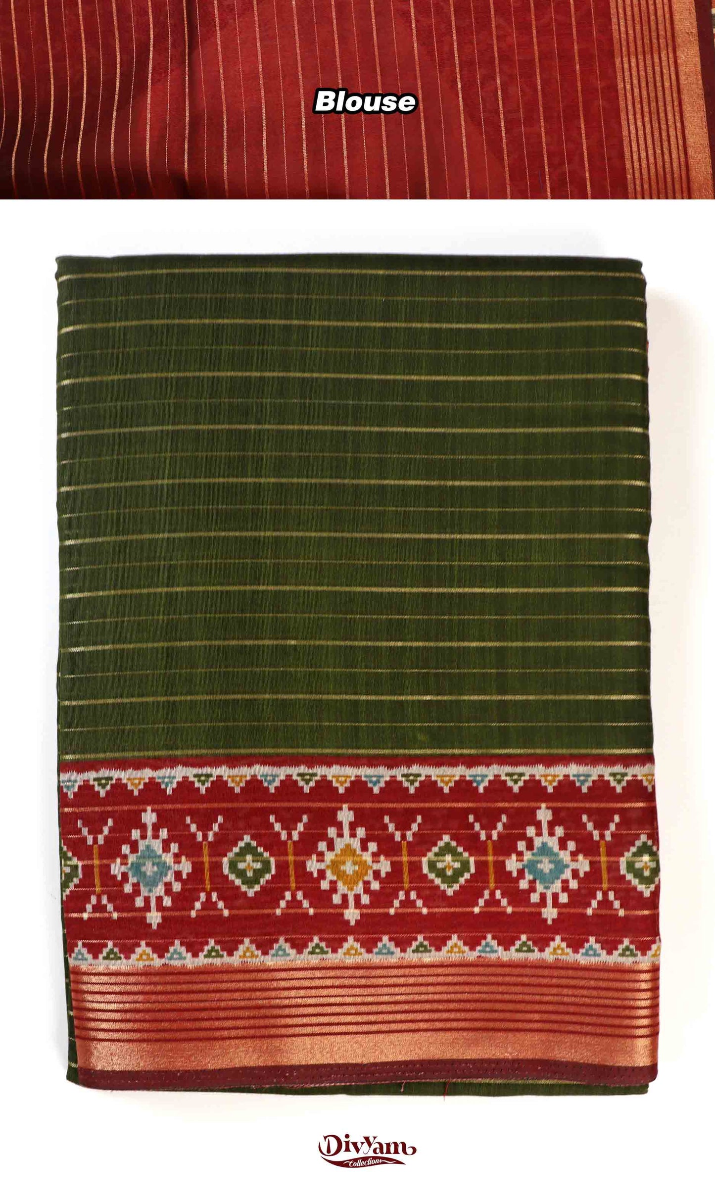 DC228 | Mangalagiri Silk Saree with Zari Lines & Ikat Patola Border