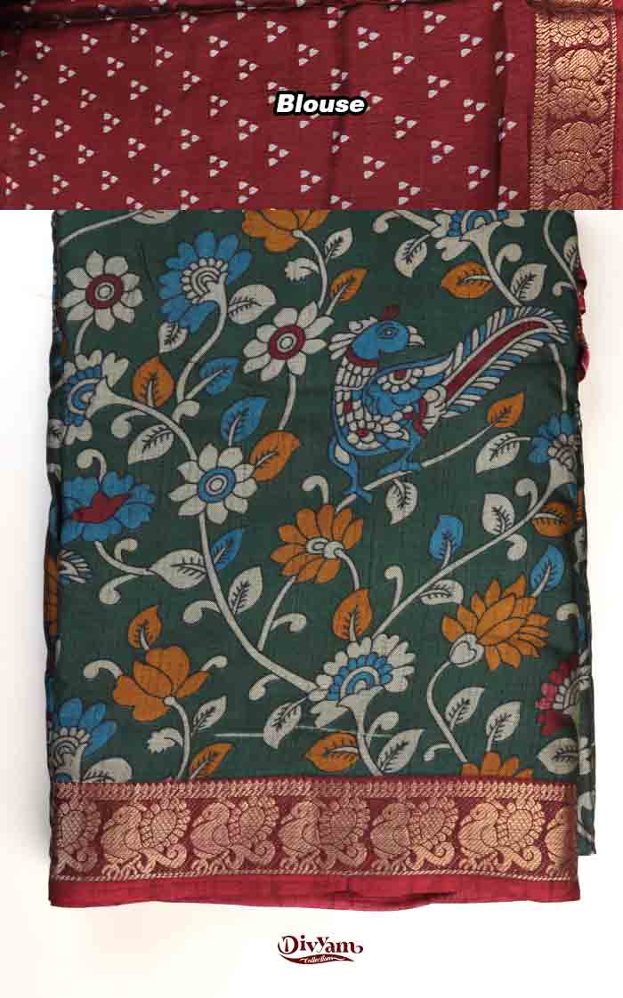 DC314 | Maheshwari Silk Saree with Kalamkari Floral Print & Running Blouse