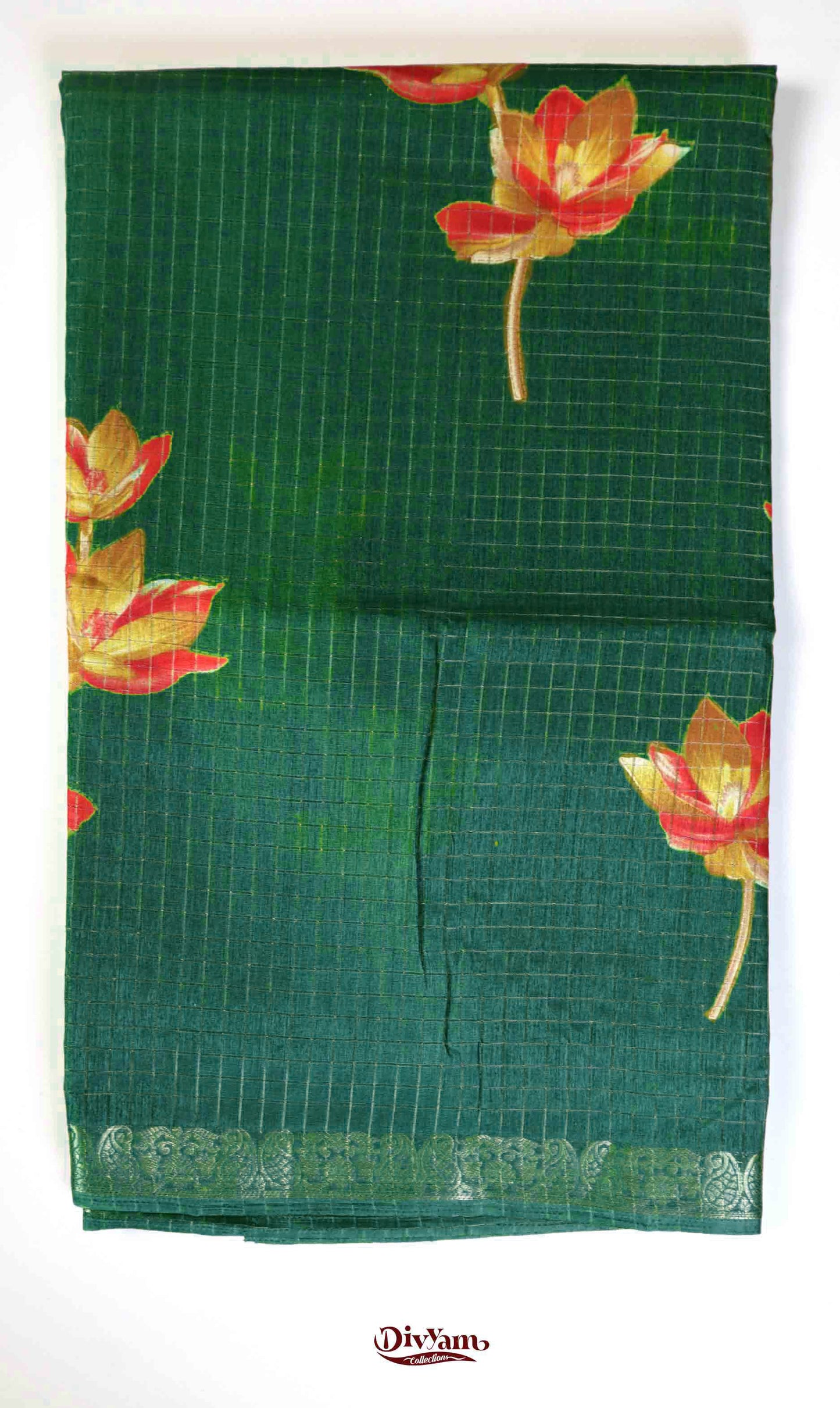 DC183 | Mangalagiri-Inspired Style | Dola Silk Jari Checks Saree with Floral Print & Running Blouse