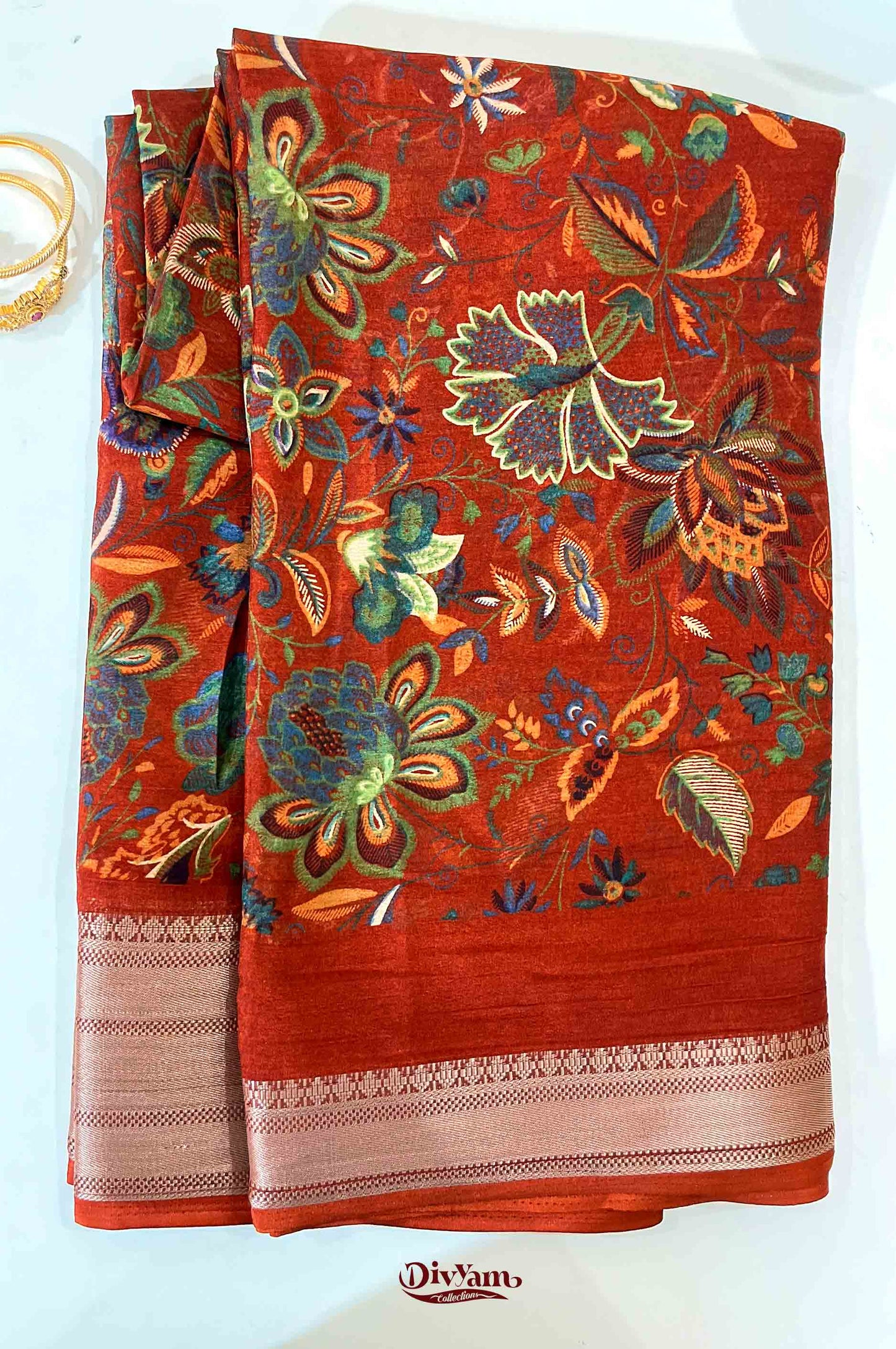 DC218 | Chinon Georgette Kalamkari Floral Saree with Blouse