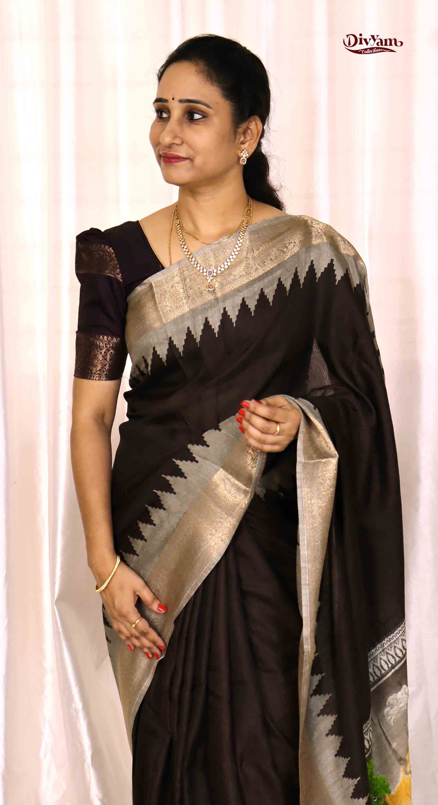 DC224 | Fancy Soft Silk Saree with bottom Temple steps and Zari Border