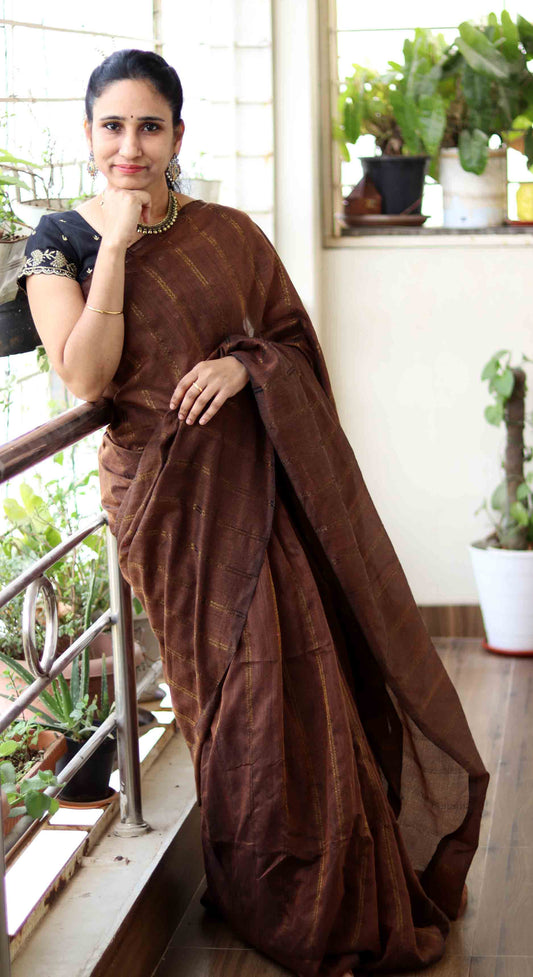 DC130 | Khadi Cotton Saree with Zari Strips | Soft Handloom Feel | Running Blouse | 7 Colours