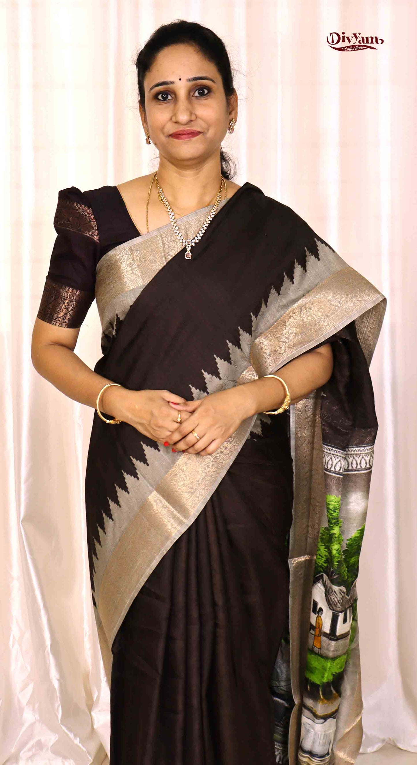 DC224 | Fancy Soft Silk Saree with bottom Temple steps and Zari Border