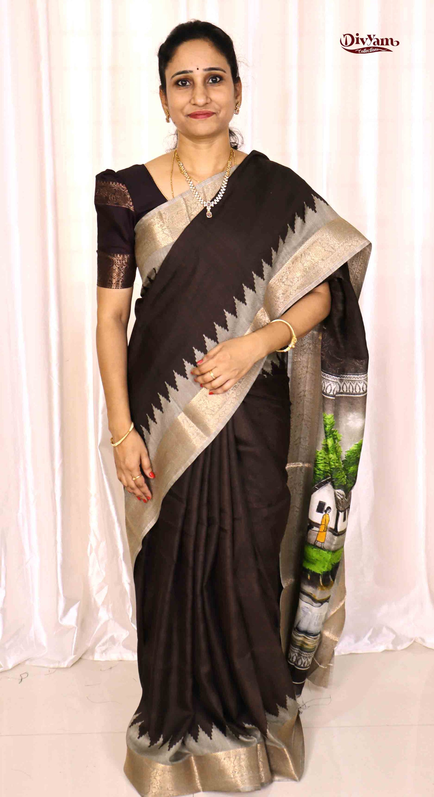 DC224 | Fancy Soft Silk Saree with bottom Temple steps and Zari Border