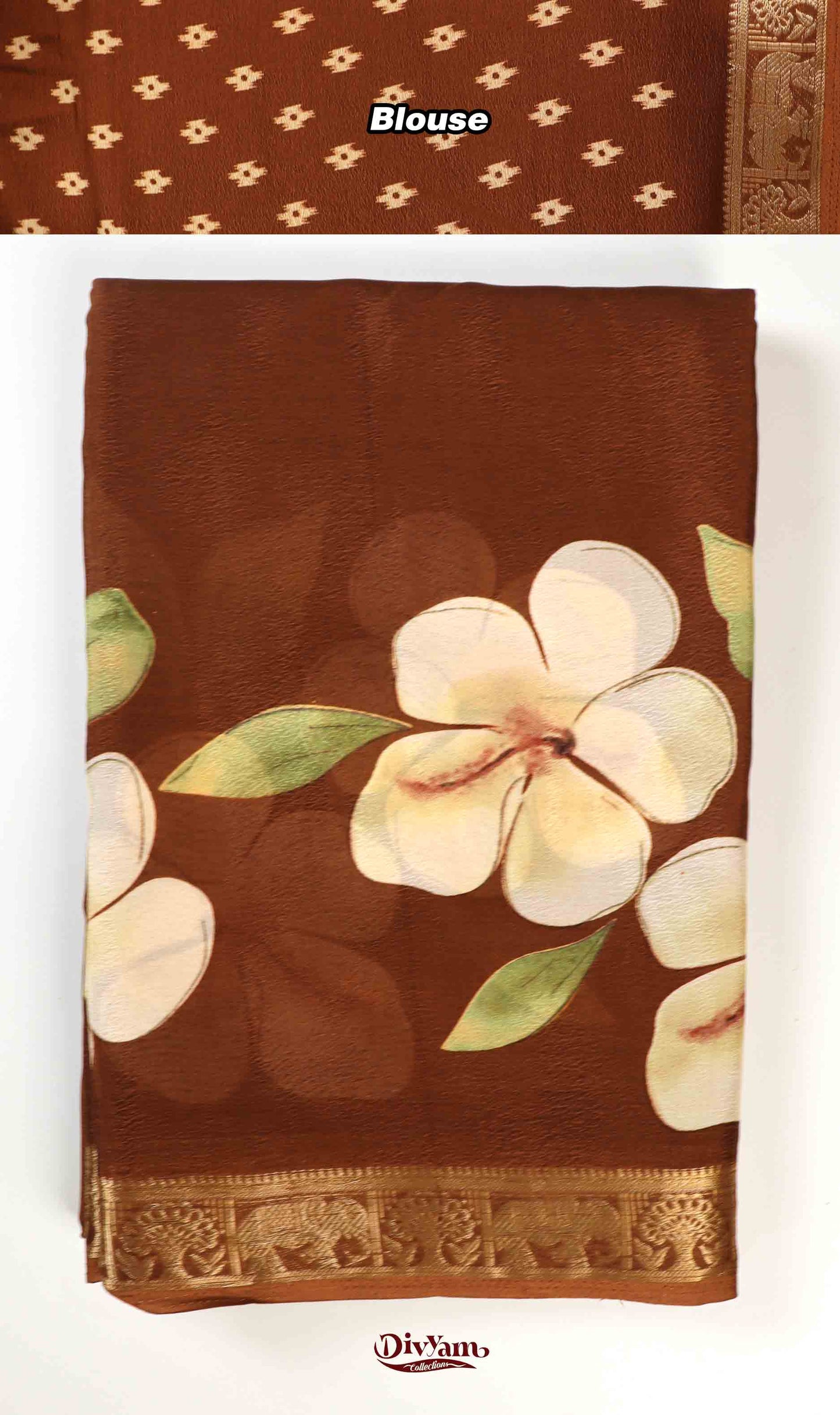 DC233 | Crepe Silk Saree with Mangalagiri Floral Digital Print & Piping Zari Border