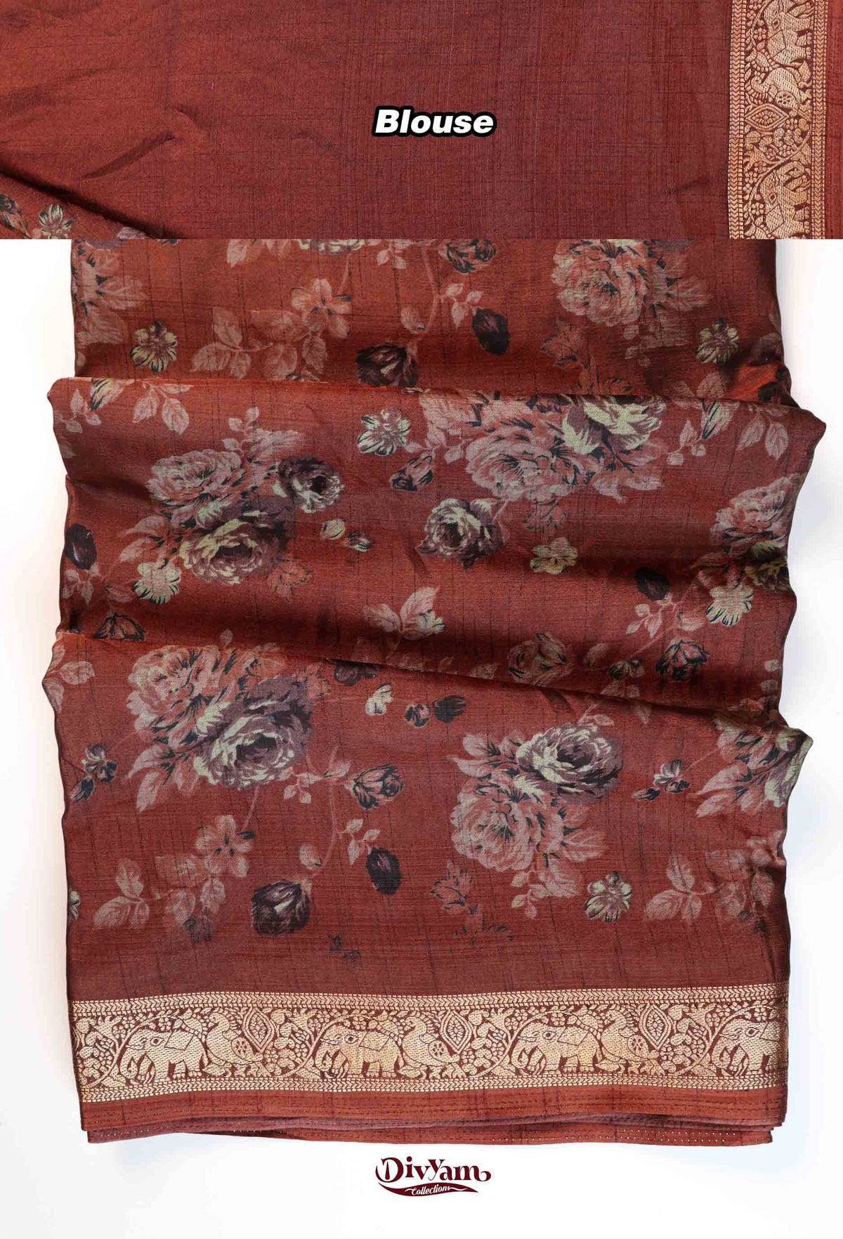 DC273 | Maheshwari Silk Saree with Floral Print & Rich Pichwai Jari Border
