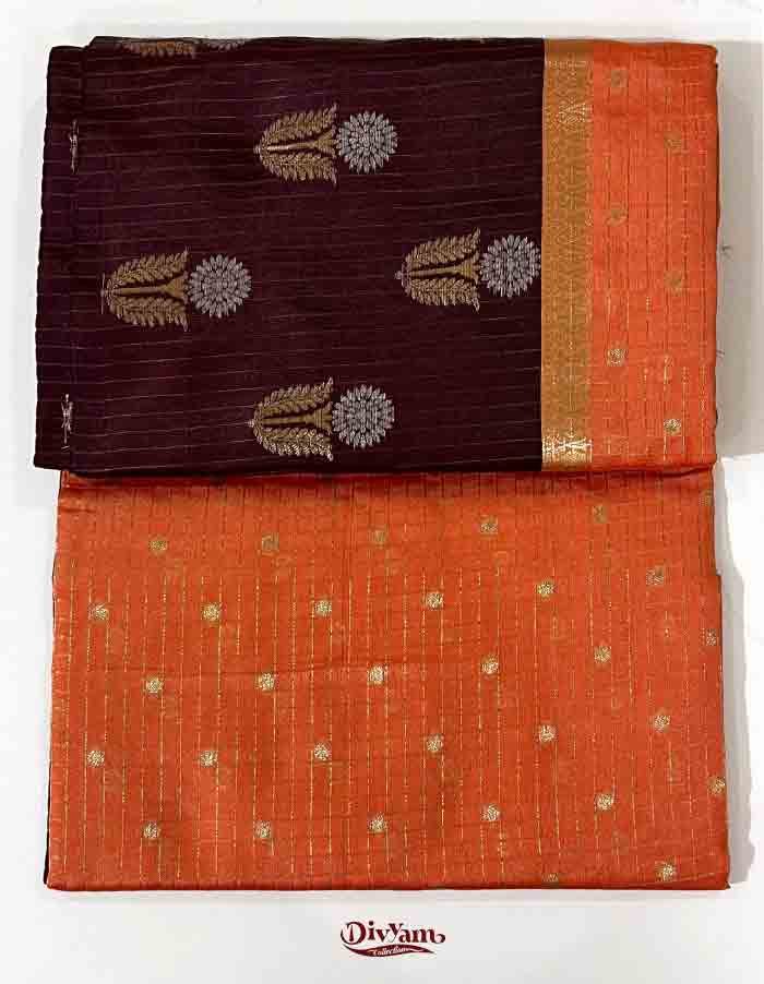 DC301 | Fancy Semi Pattu Saree with Vintage Checks & Zari Floral Butties