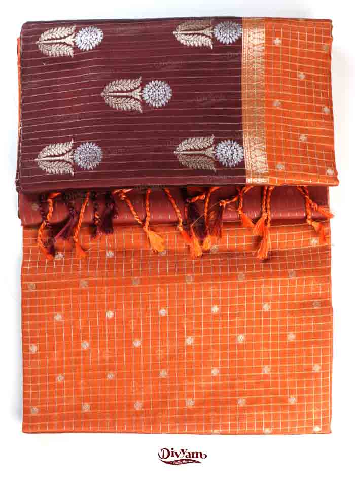 DC301 | Fancy Semi Pattu Saree with Vintage Checks & Zari Floral Butties