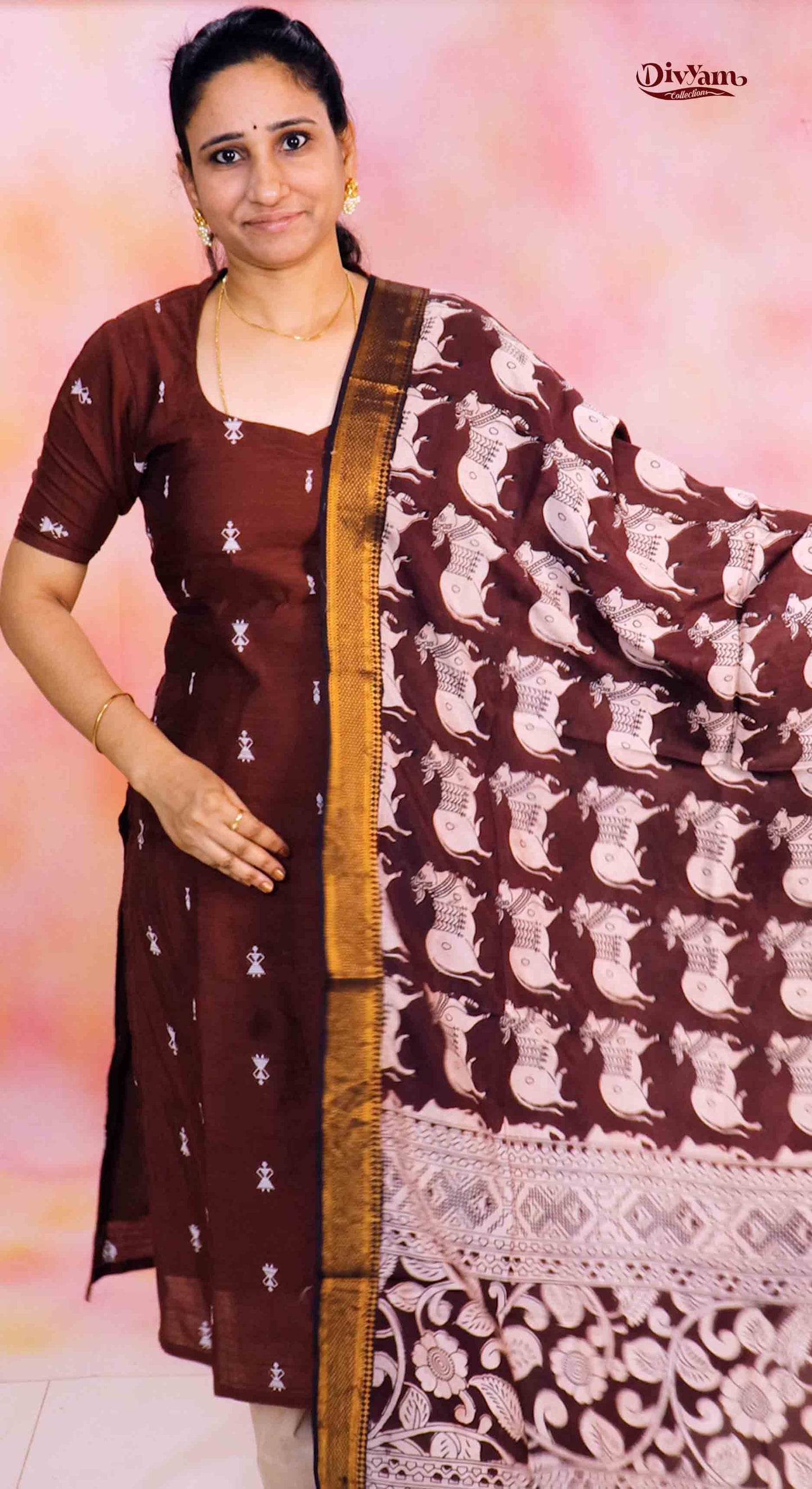DC237 | Raw Silk Dress Material with Chennuri Silk Kalamkari Dupatta & Original Nizam Border