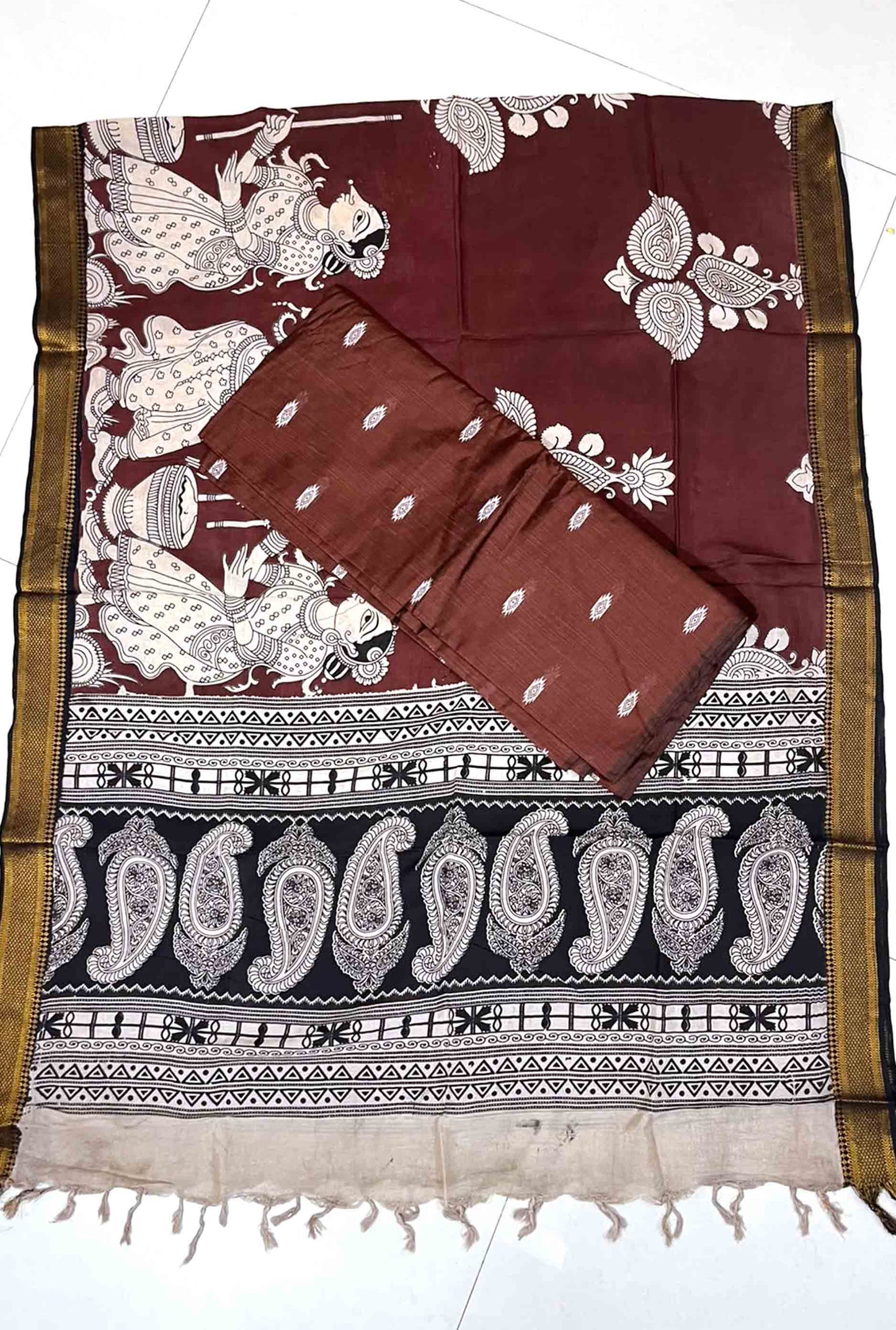 DC237 | Raw Silk Dress Material with Chennuri Silk Kalamkari Dupatta & Original Nizam Border