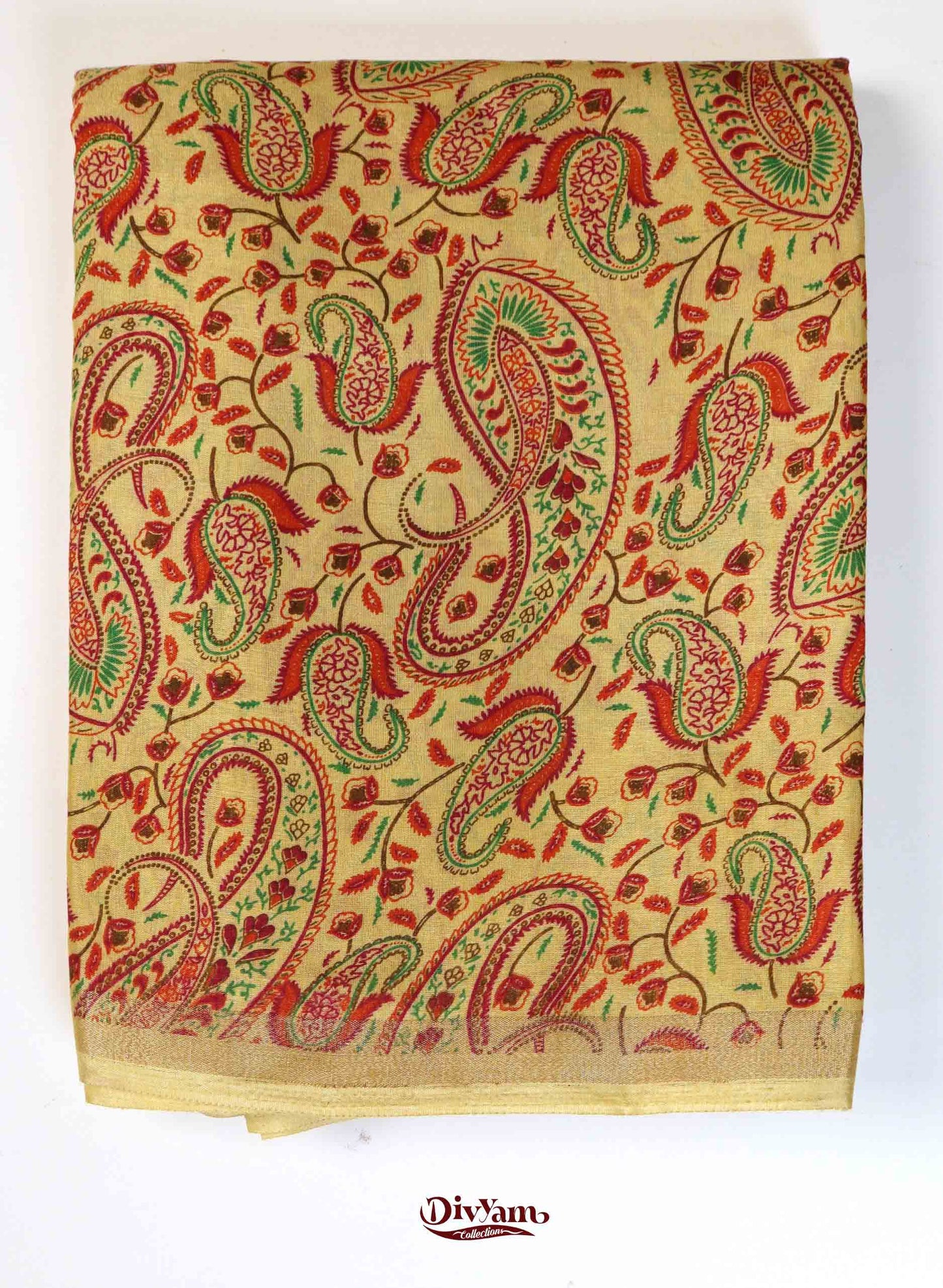 DC184 | Budget Cotton Blend Tassel Silk Saree with Kashmiri Style Print & Plain Blouse | ₹687 Collection