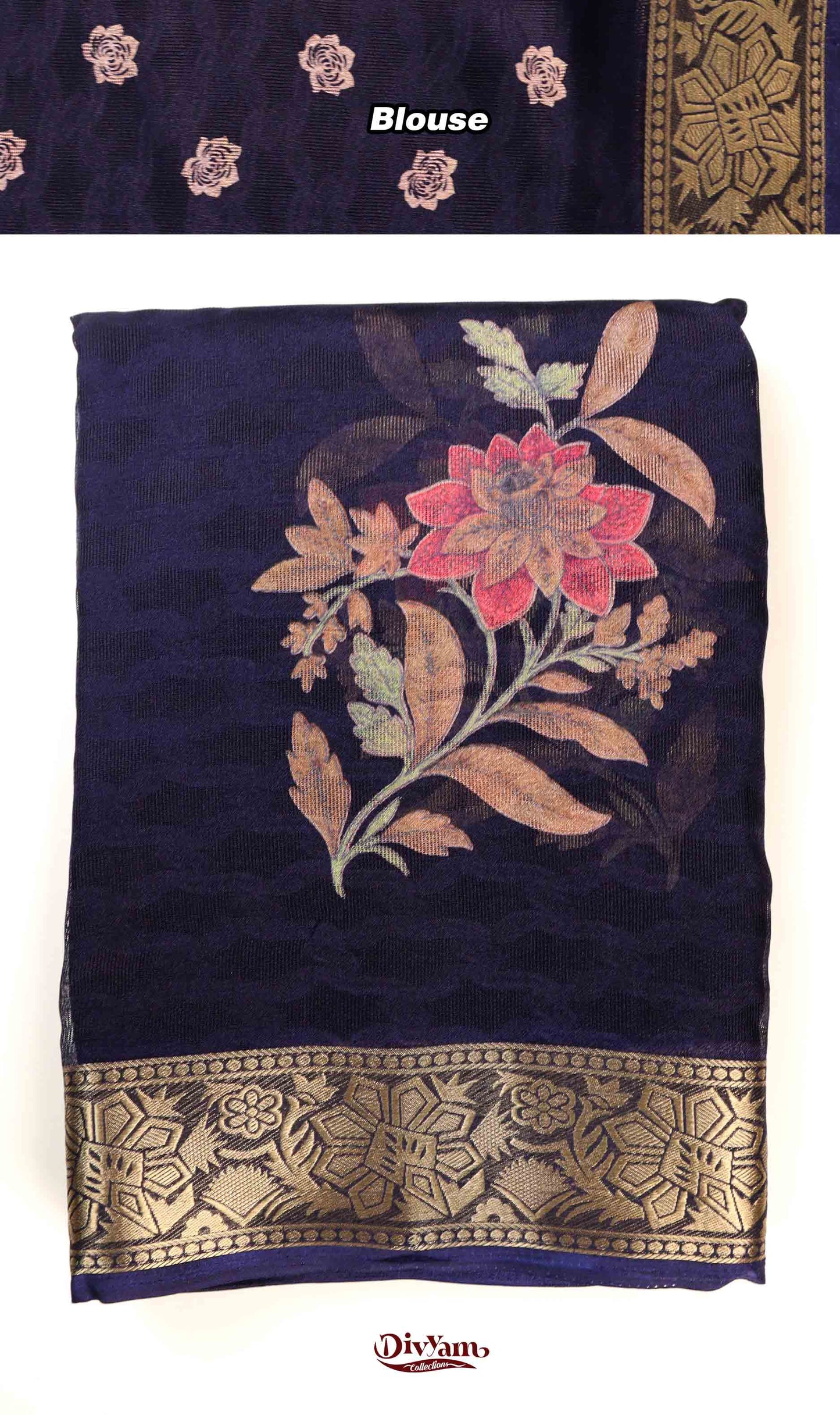 DC236 | Fancy Georgette Saree with Self Floral Weaving & Premium Zari Border