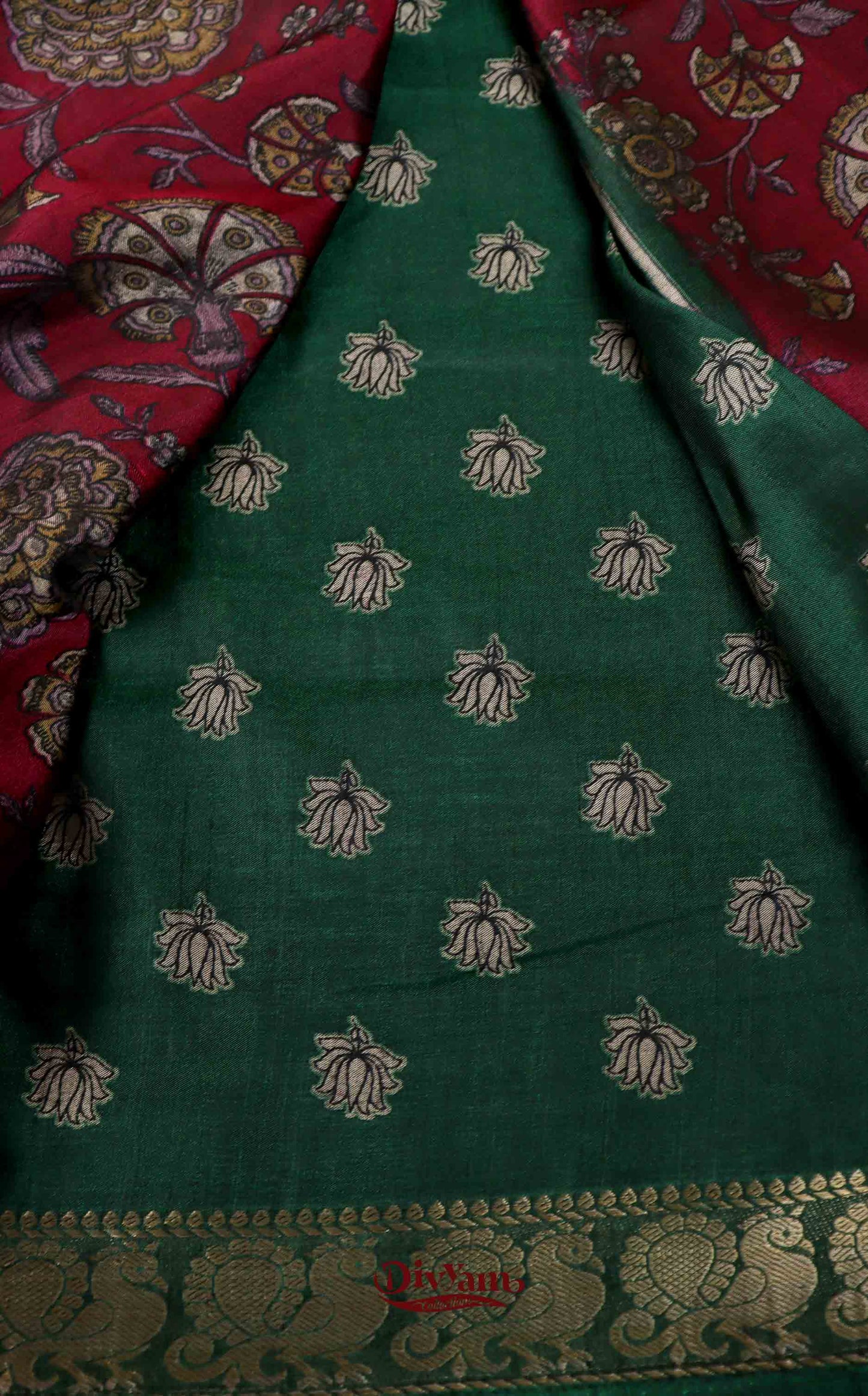 DC149| Maheshwari Silk Saree with Narayanapet & Hamsa Jari Border | Kalamkari Floral Print Saree