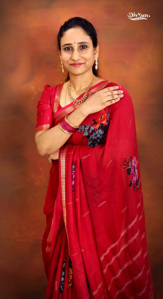 DC176 | Premium Chinon Soft Georgette Saree with Floral Highlights & Elegant Jari Border