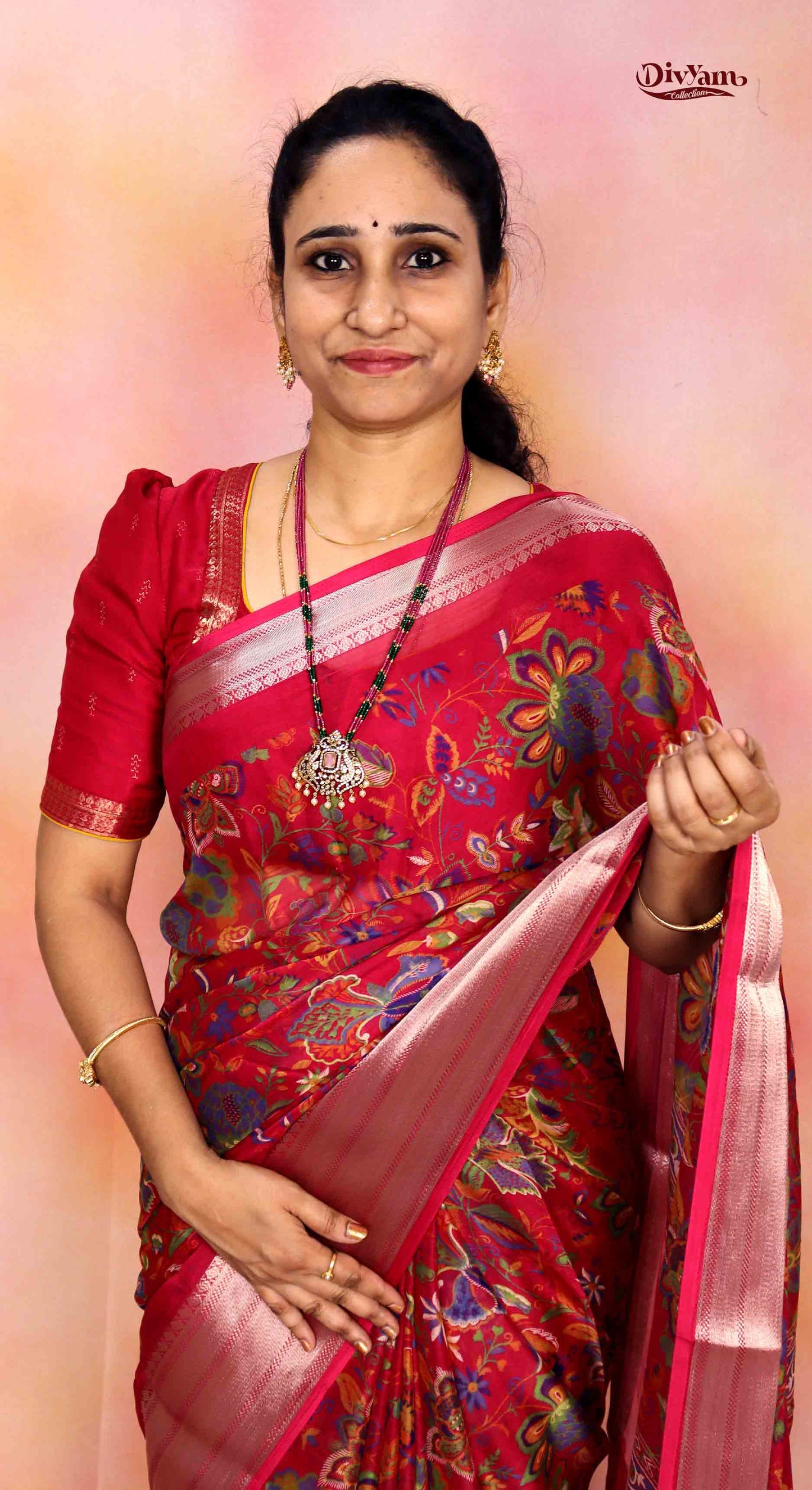 DC218 | Chinon Georgette Kalamkari Floral Saree with Blouse