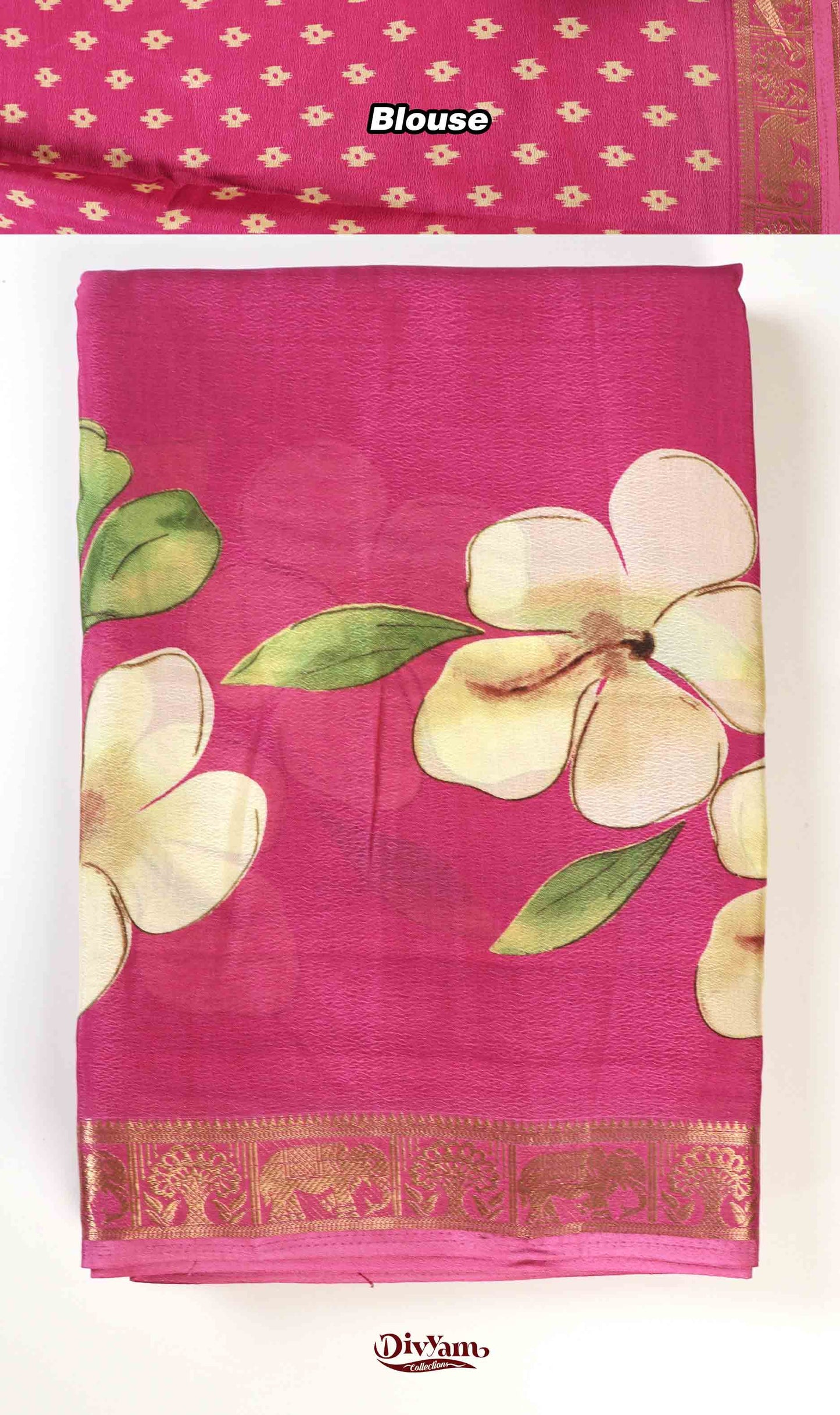 DC233 | Crepe Silk Saree with Mangalagiri Floral Digital Print & Piping Zari Border