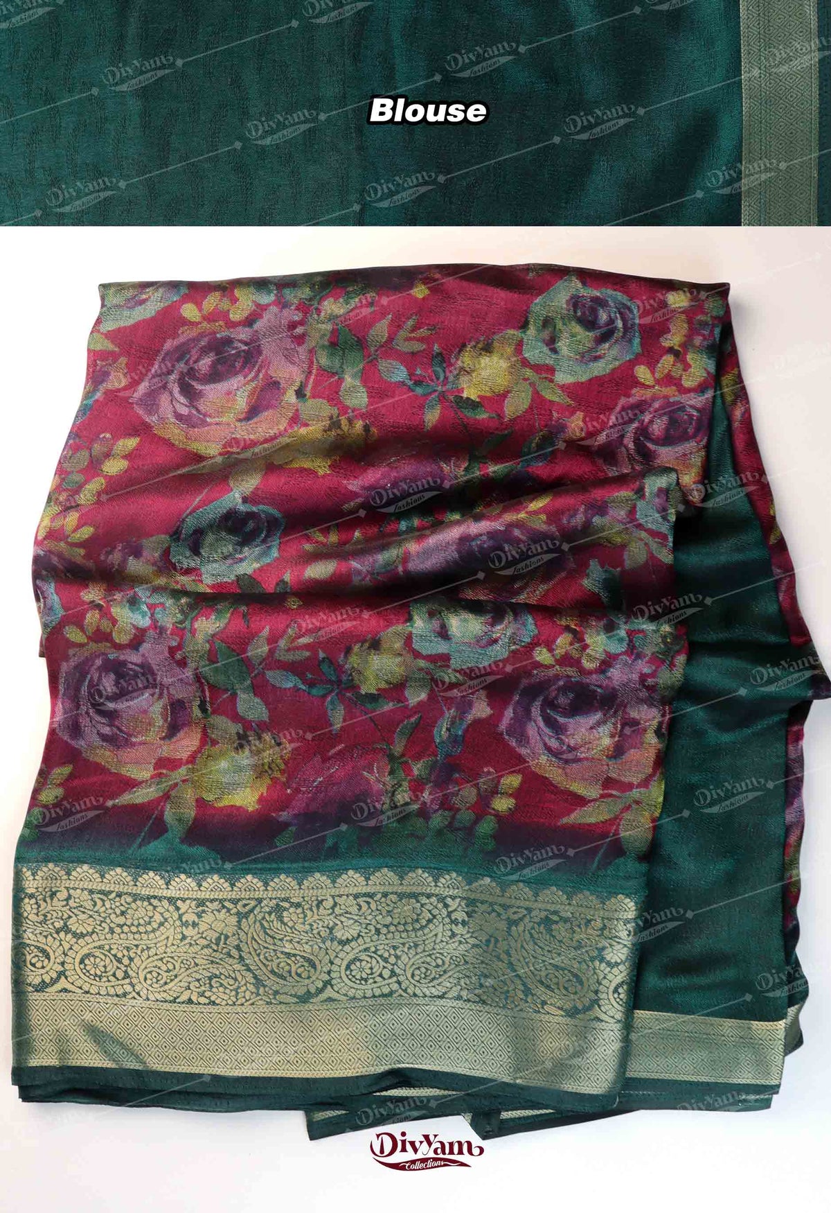 DC292 | Soft Moss Georgette Silk Saree with Self Floral Design & Jacquard Border