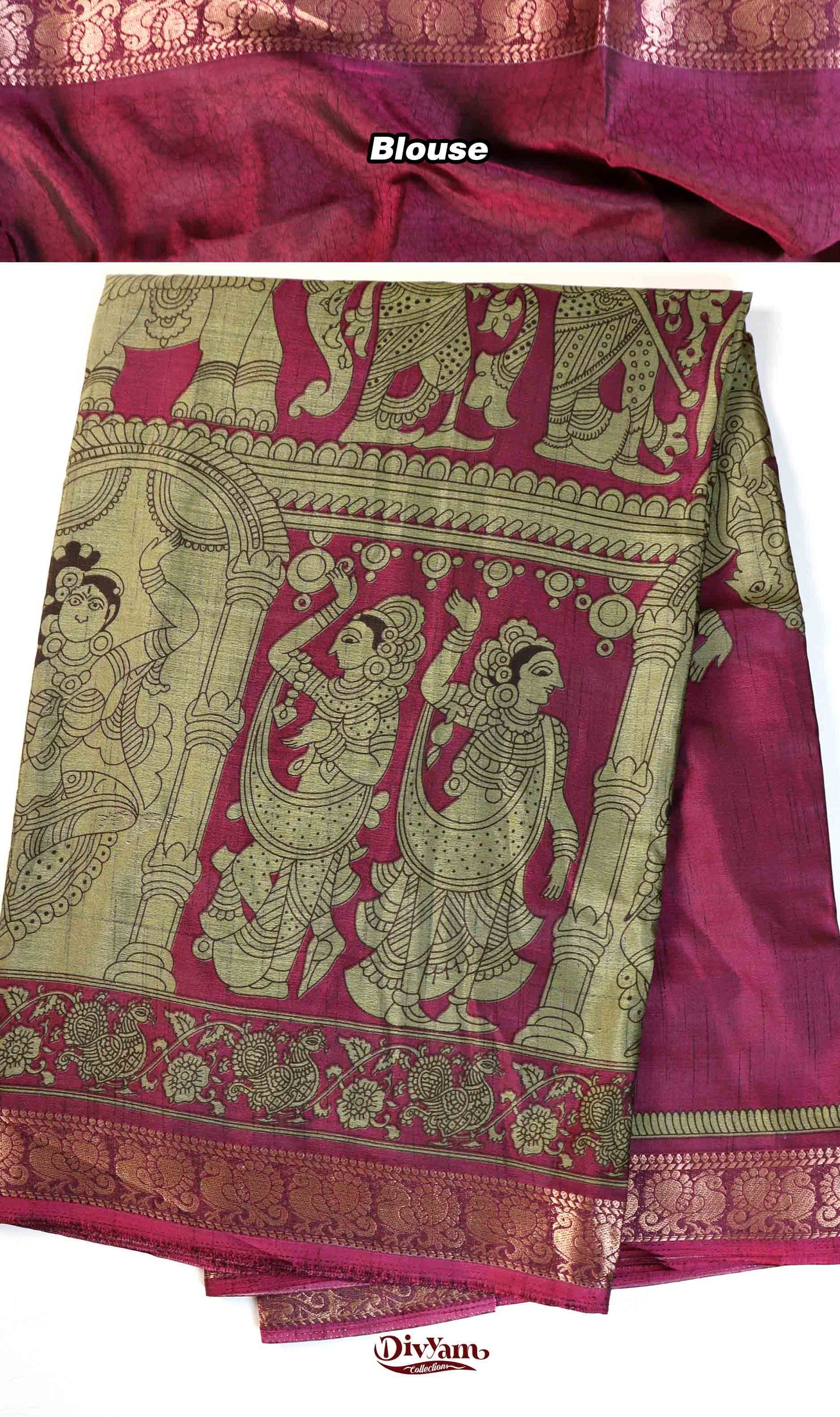 DC198 | Maheshwari Silk Pen Kalamkari Saree with Narayanpet Border
