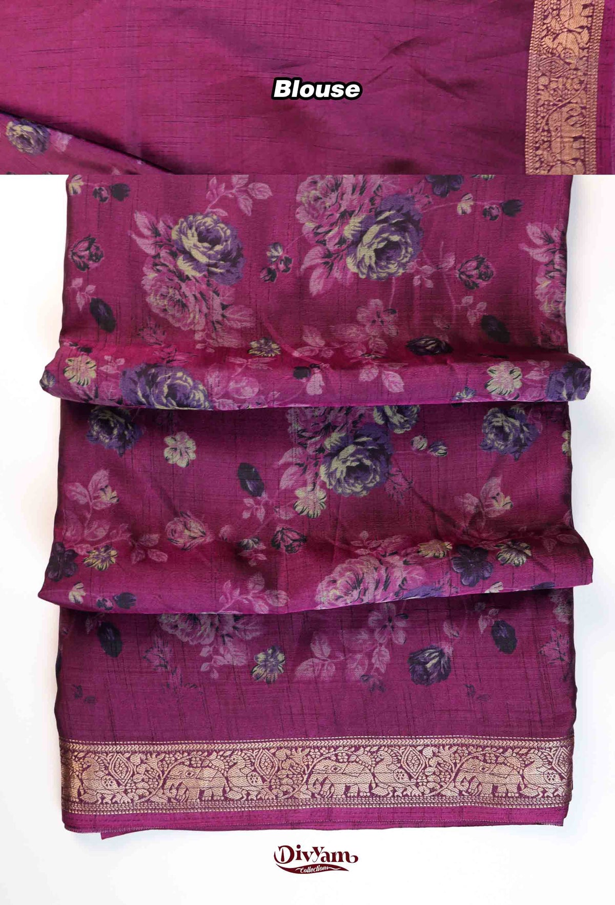 DC273 | Maheshwari Silk Saree with Floral Print & Rich Pichwai Jari Border