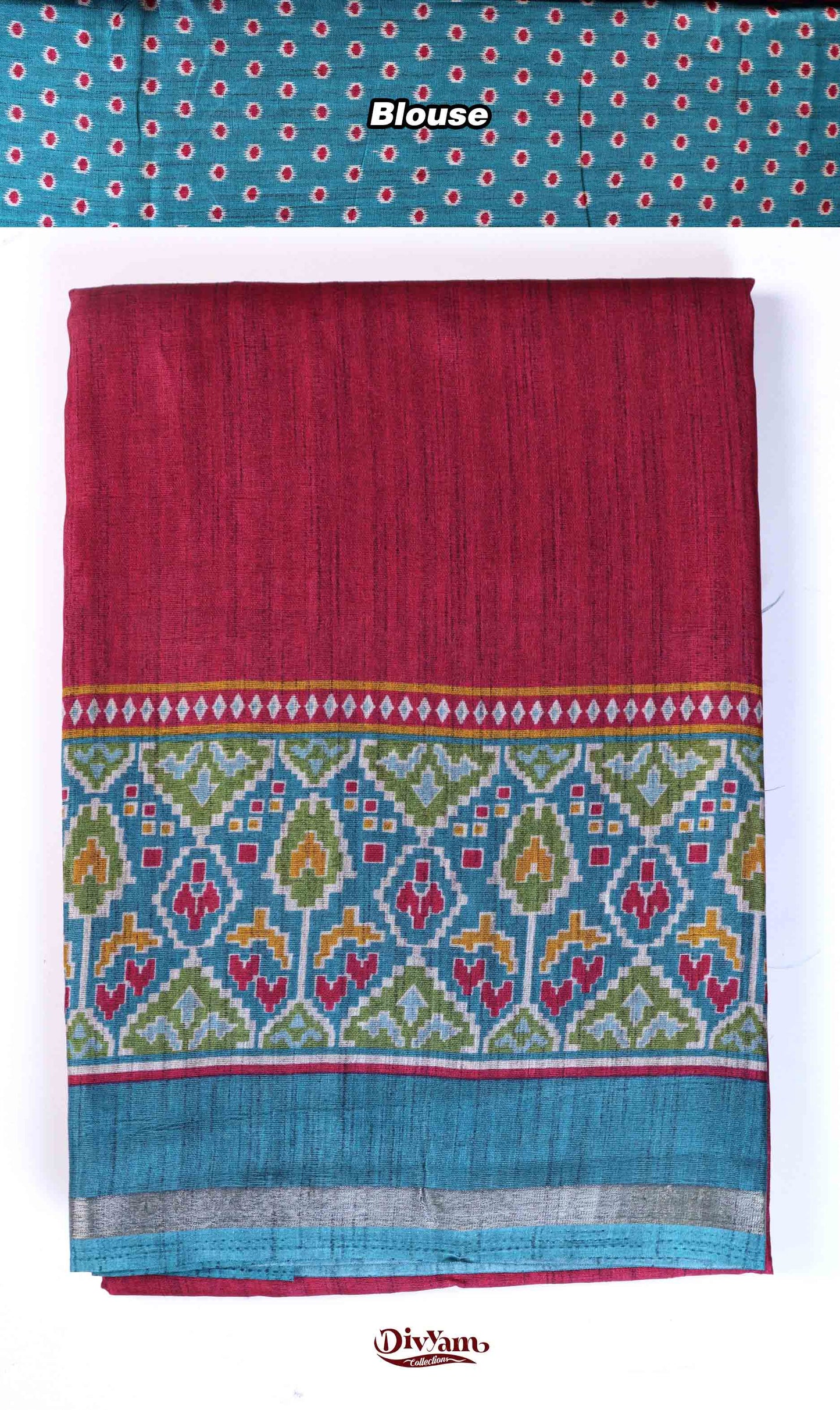 DC180 | Maheshwari Silk Saree with Ikat-Inspired Border & Contrast Motif Blouse | Soft Comfort Collection