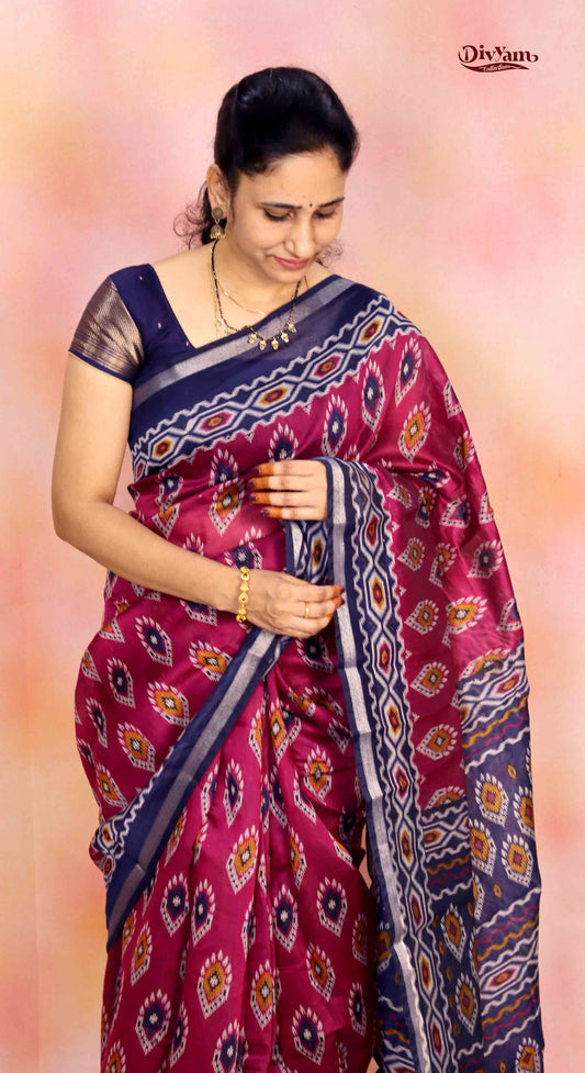 DC251 | Daily Wear Cotton by Silk Ikat Design Saree | Soft & Comfortable