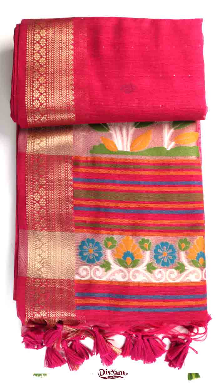 DC325 | Linen Jamdani Saree with Meenakari Paithani-Inspired Design