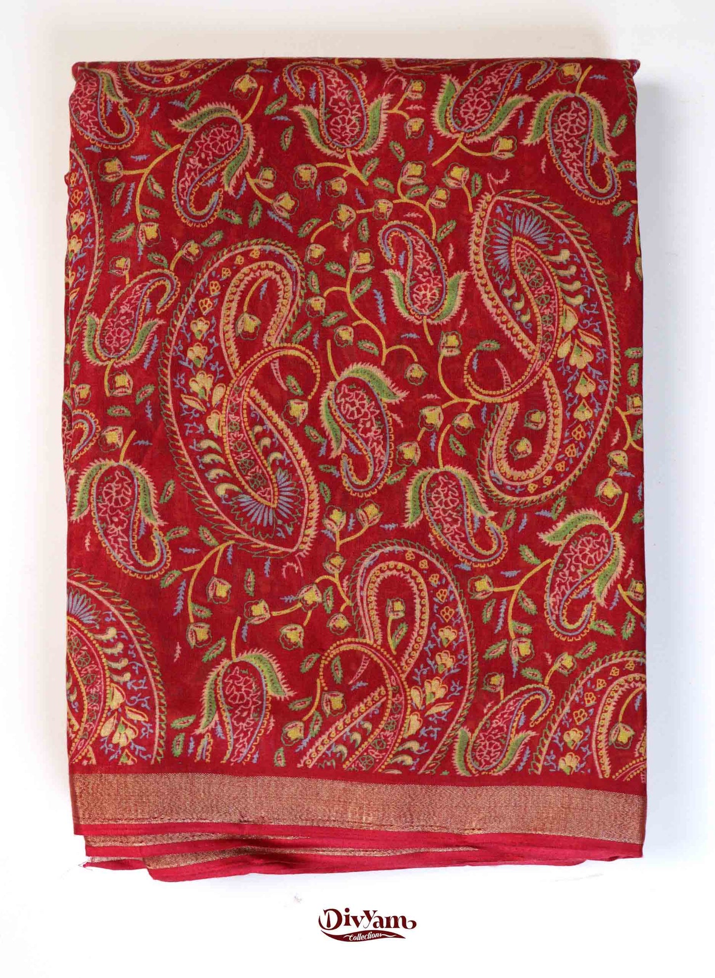 DC184 | Budget Cotton Blend Tassel Silk Saree with Kashmiri Style Print & Plain Blouse | ₹687 Collection