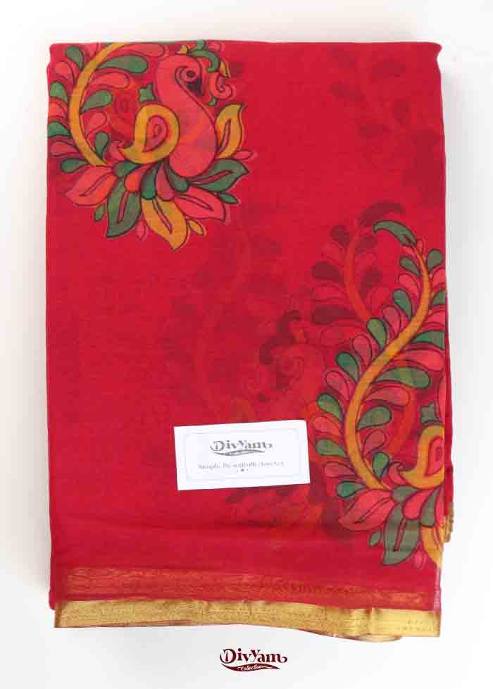 DC321  Lightweight Chiffon Saree with Kalamkari Designs