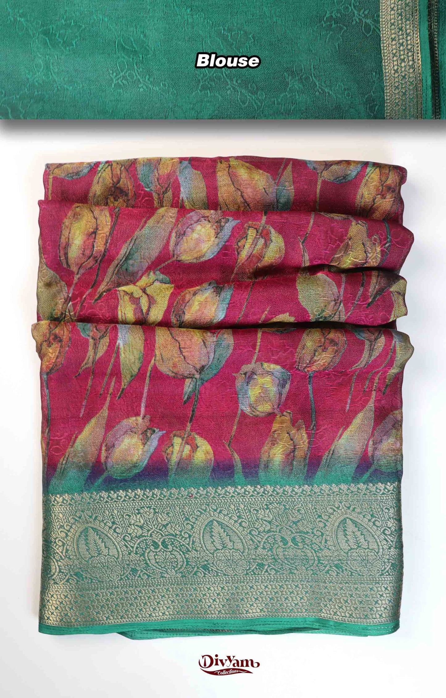 DC259 | Fancy Moss Georgette Silk Saree with Floral Design & Jacquard Border