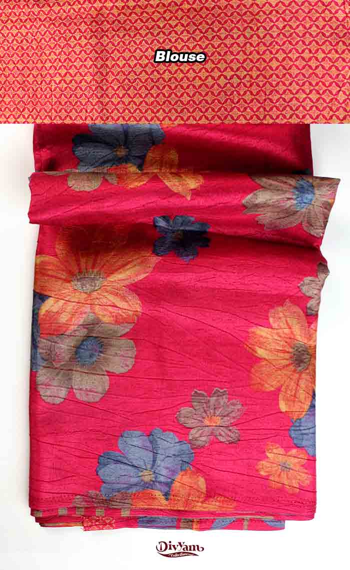 DC318 | Semi Tussar Crepe Saree with Floral Design with Running Blouse