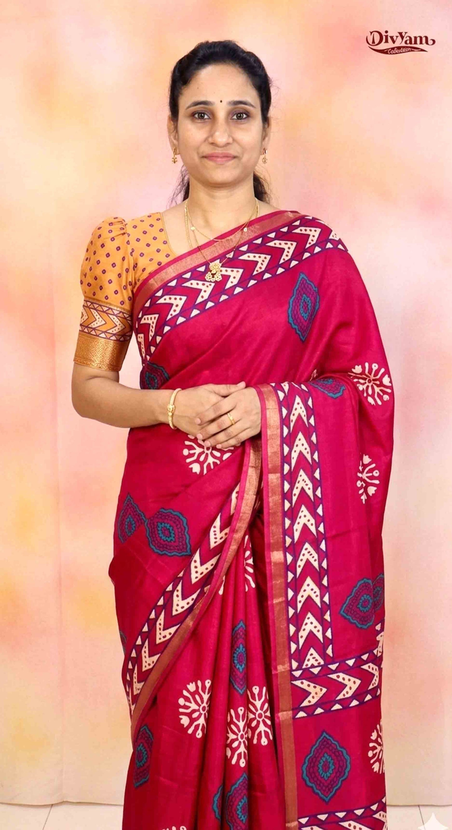 DC190 | Cotton Silk Blend Shibori Style Saree with Bandini Print Blouse