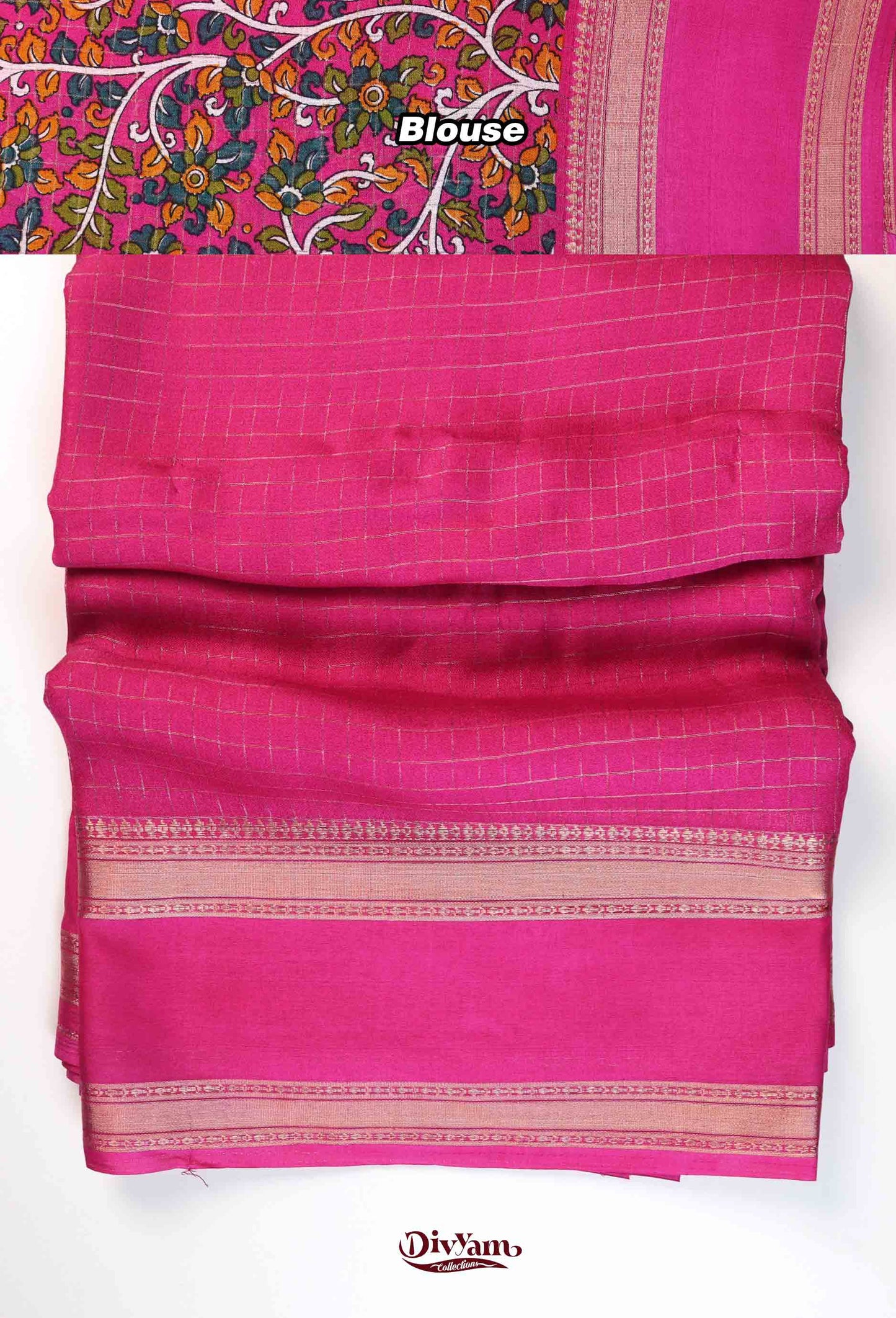 DC274 | Fancy Georgette Saree with Zari Checks & Kalamkari Blouse