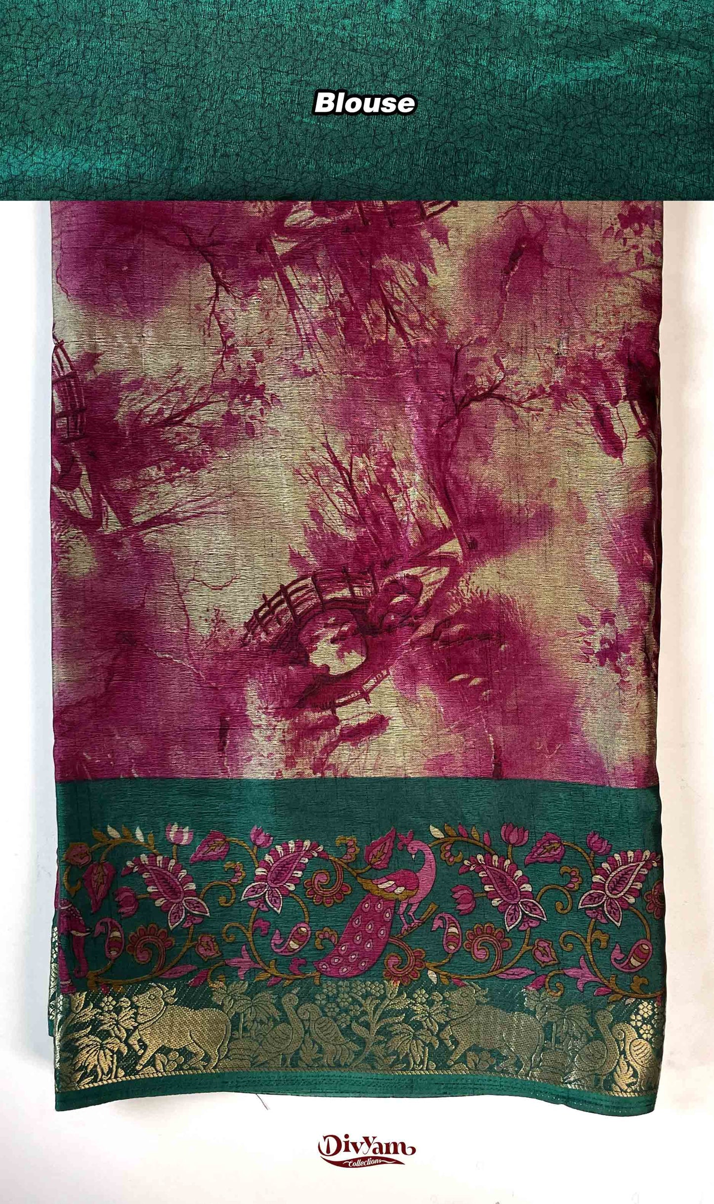 DC189 | Shibori Style Printed Saree with Narayanpet Border & Contrast Blouse