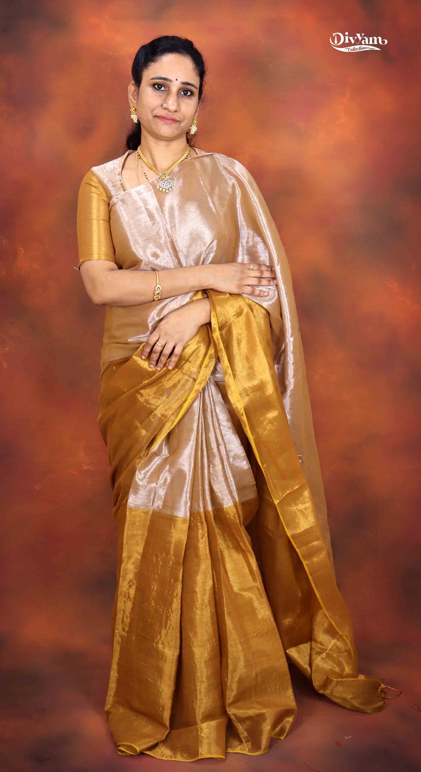 DC160 | Handloom Tissue Cotton Half & Half Saree with Jari Shine | Soft Lightweight | with Blouse