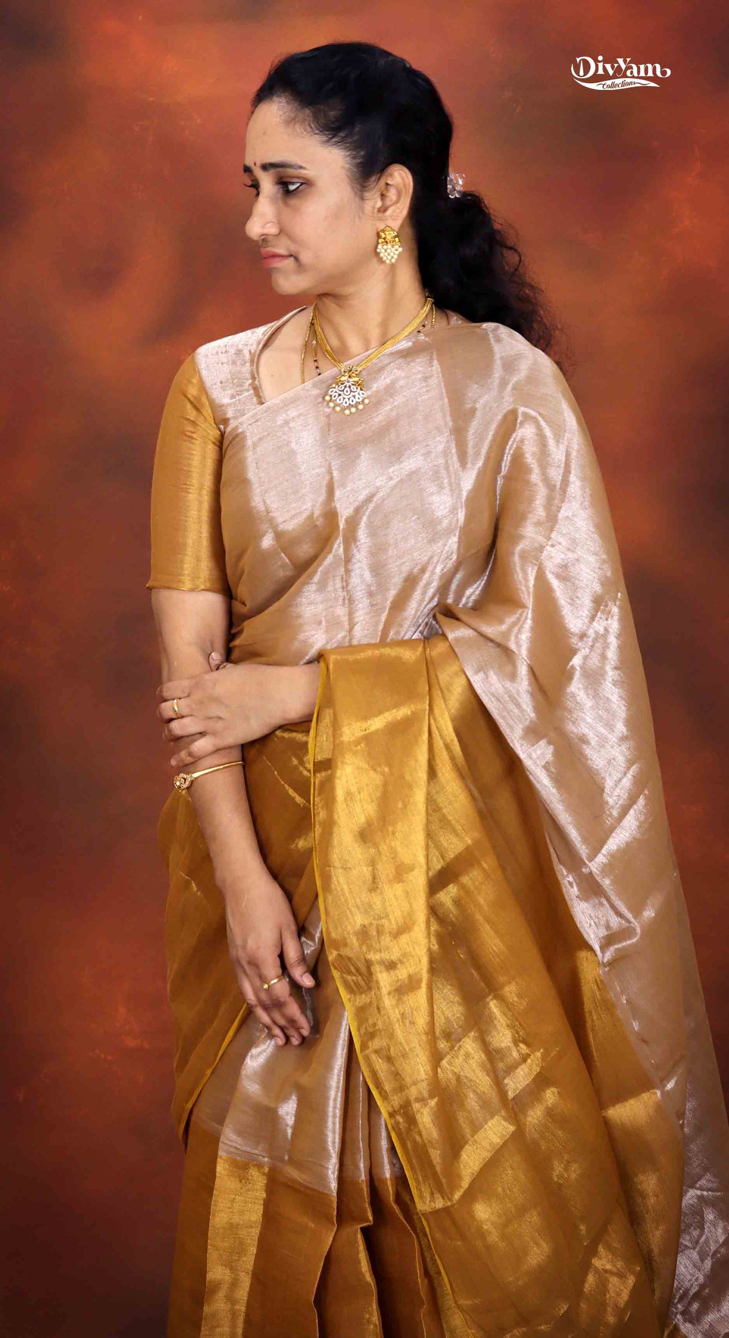 DC160 | Handloom Tissue Cotton Half & Half Saree with Jari Shine | Soft Lightweight | with Blouse