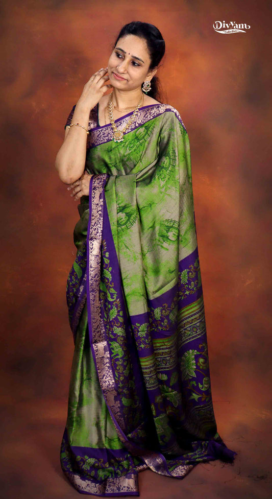 DC189 | Shibori Style Printed Saree with Narayanpet Border & Contrast Blouse