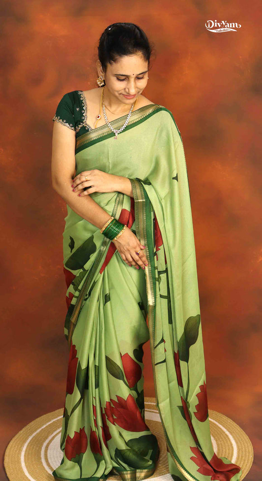 DC294 | Semi Viscose Georgette Saree with Narayanpet Border & Floral Highlights