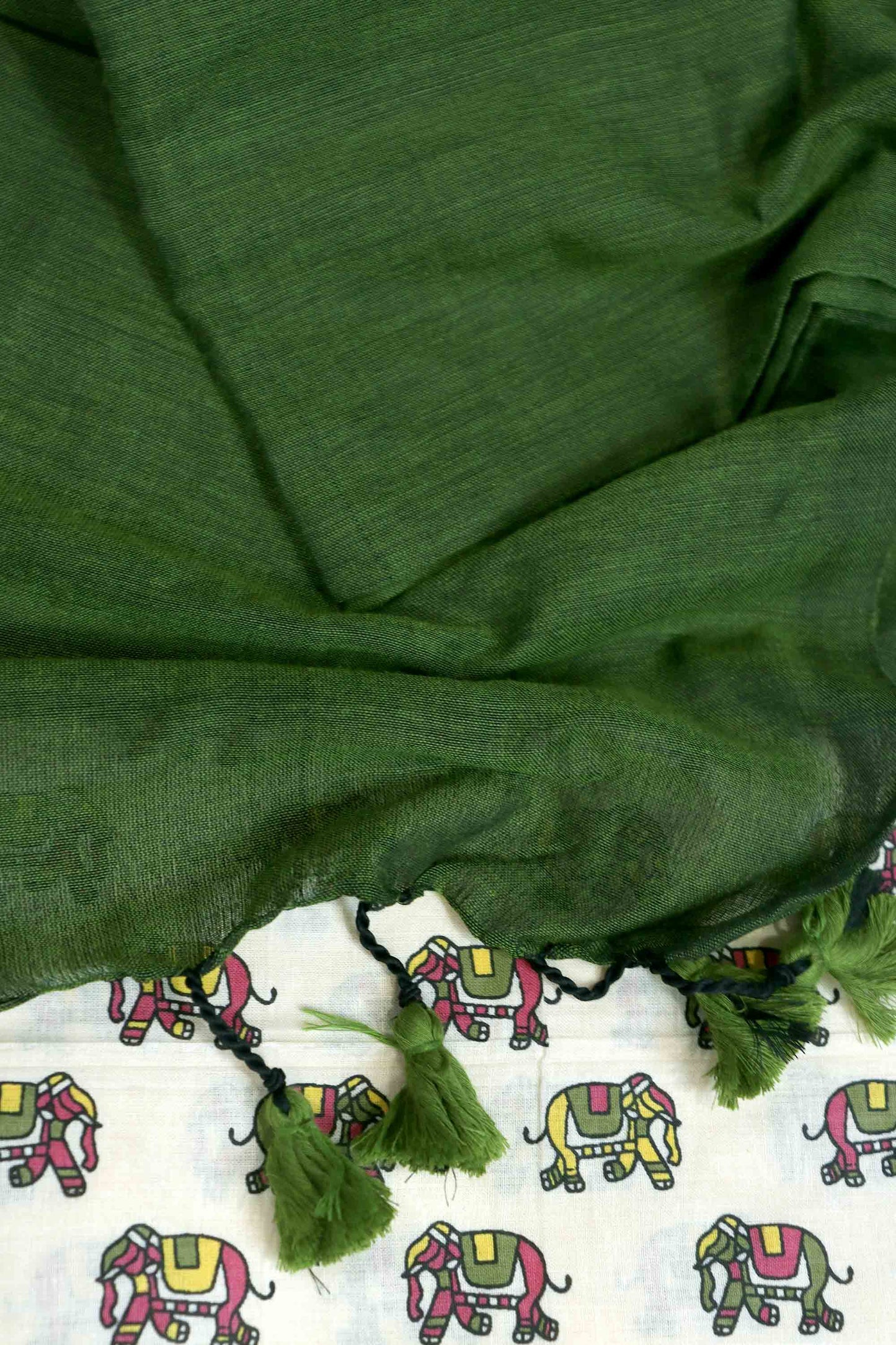 DC119 | Handloom Plain Khadi Cotton Saree with Contrast Ikat Blouse | Tasselled Pallu | 6 Colours