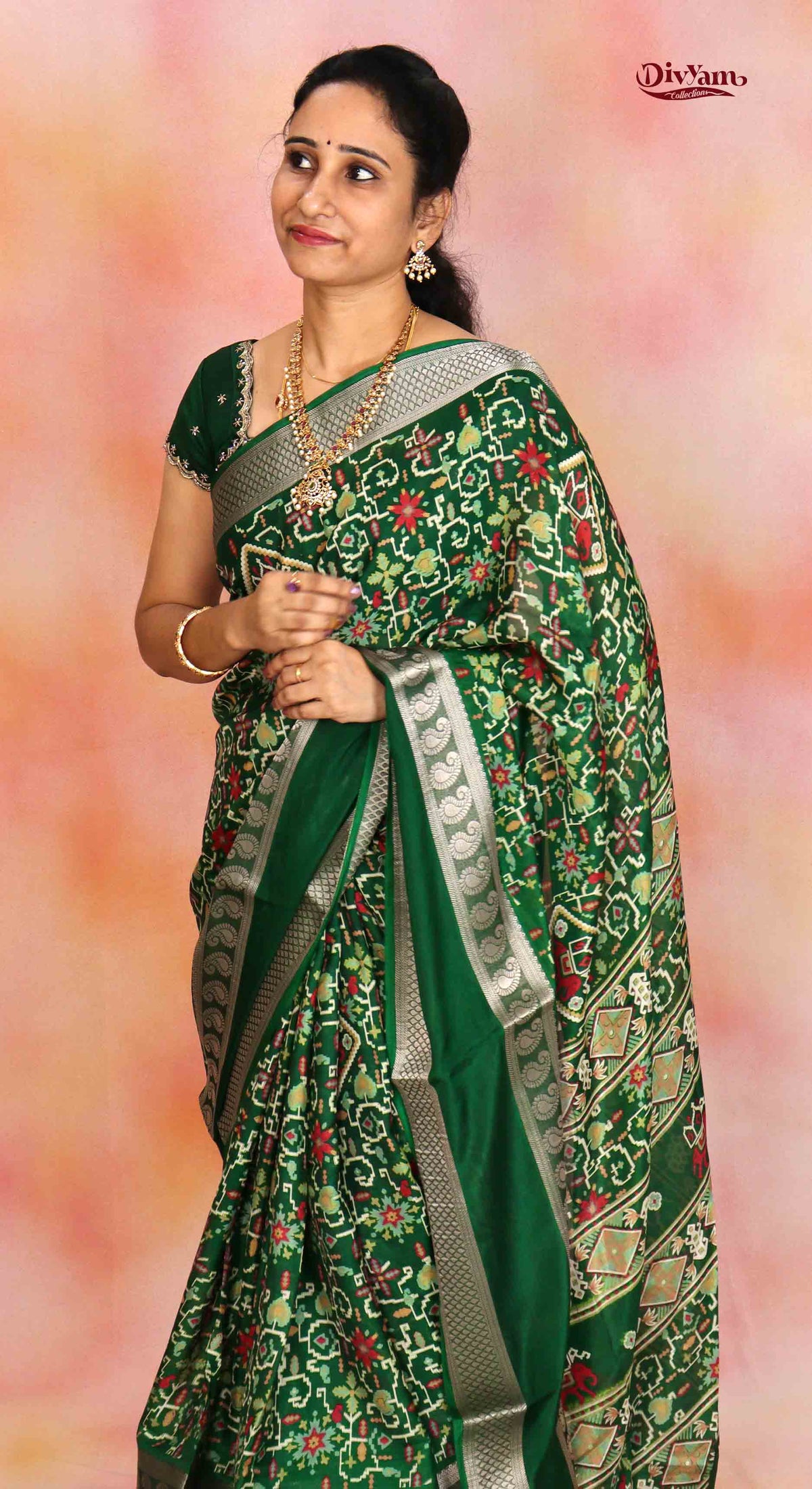 DC324 | Fancy Patola Design Saree with Contrast Gap Border