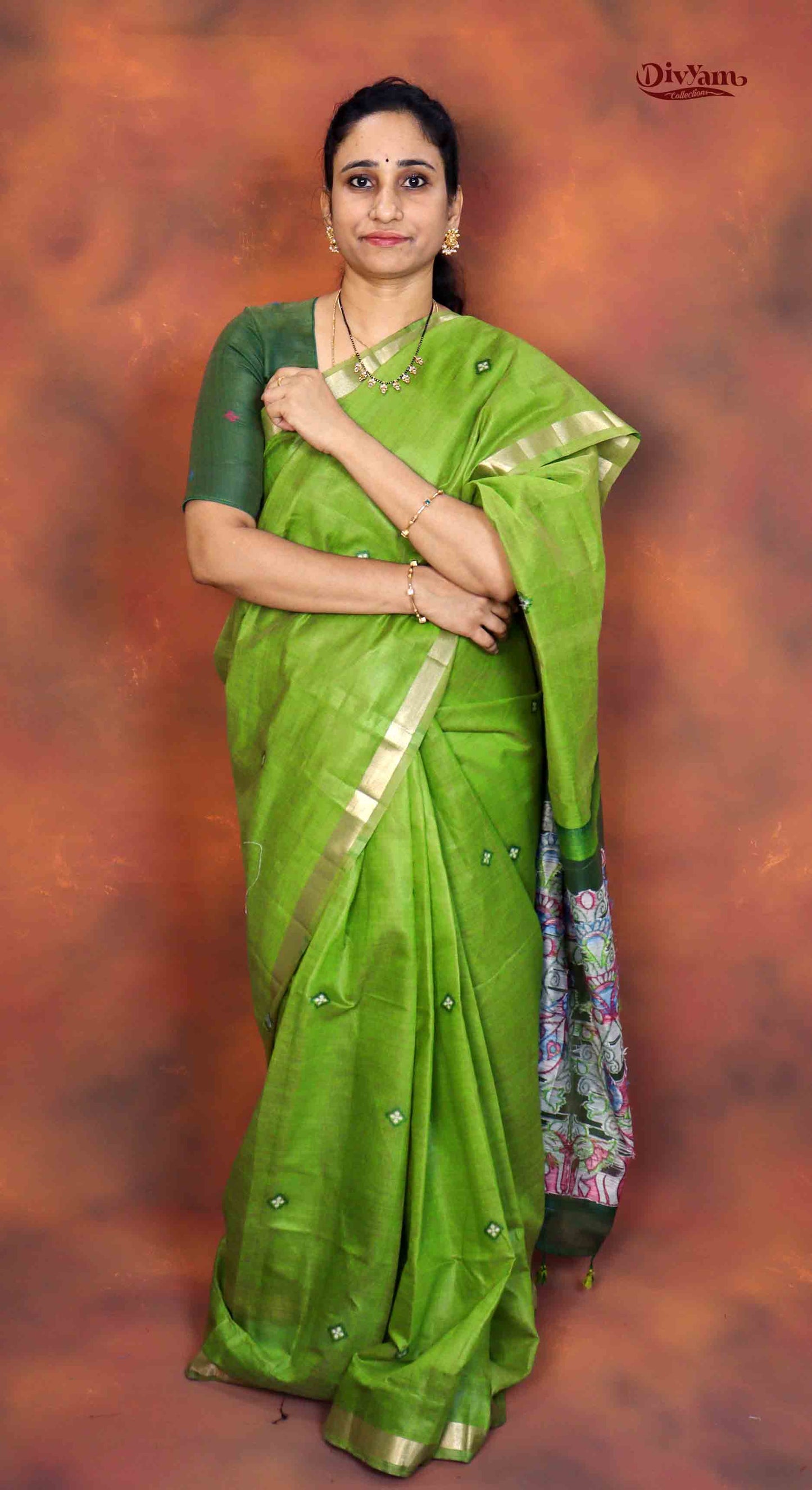 DC211 | Premium Cotton Linen Saree with Guava Jamdhani Work