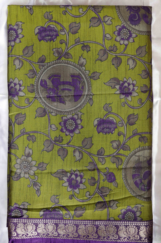 II Maheshwari Silk Saree with Narayana Pattu Border – Green with Purple Border