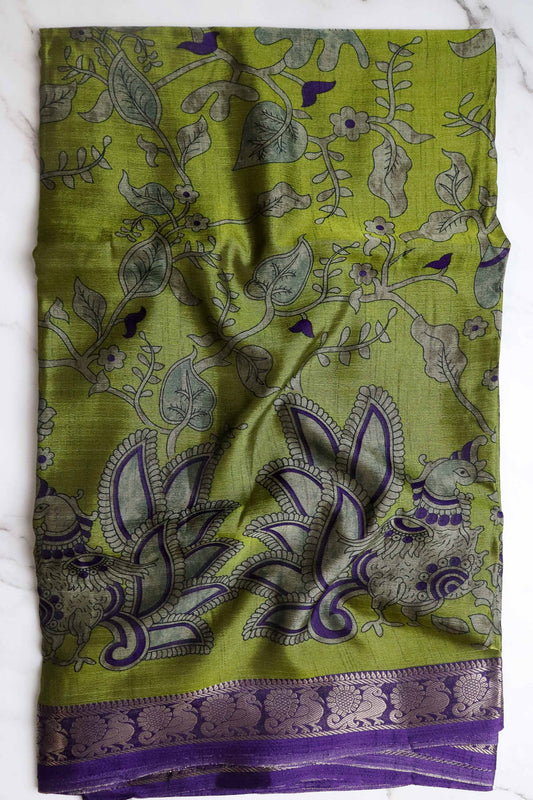 DC102 | Maheshwari Silk Saree | Narayanapattu Border & Kalamkari Print | 6 Beautiful colours