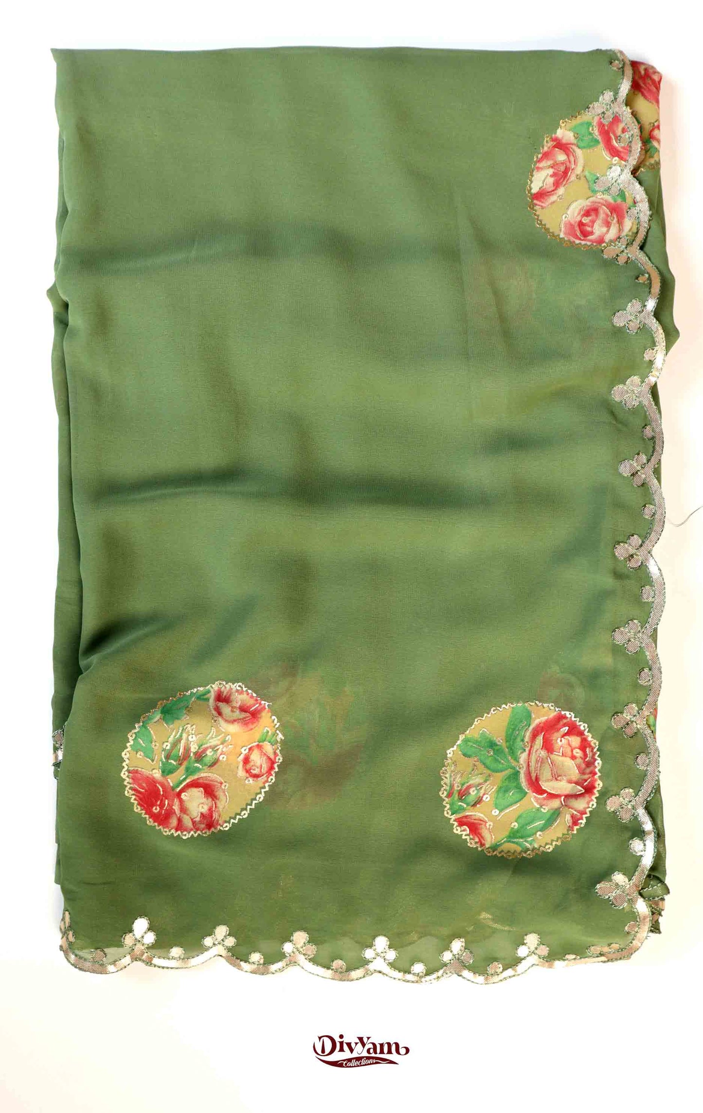 DC202 | Pure Chiffon Floral Print Saree with Cut work Border