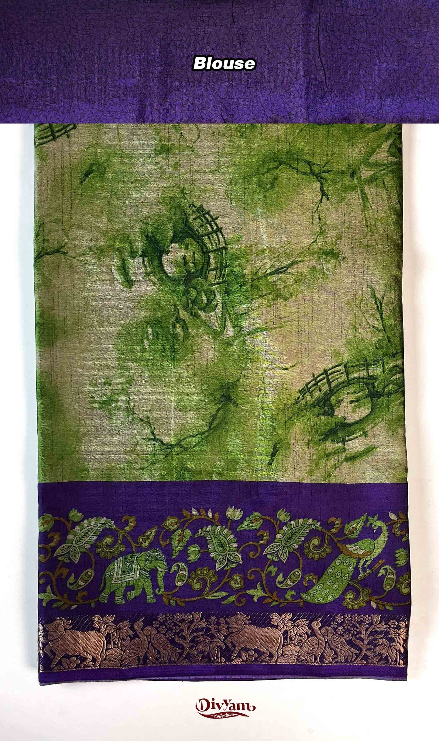 DC189 | Shibori Style Printed Saree with Narayanpet Border & Contrast Blouse