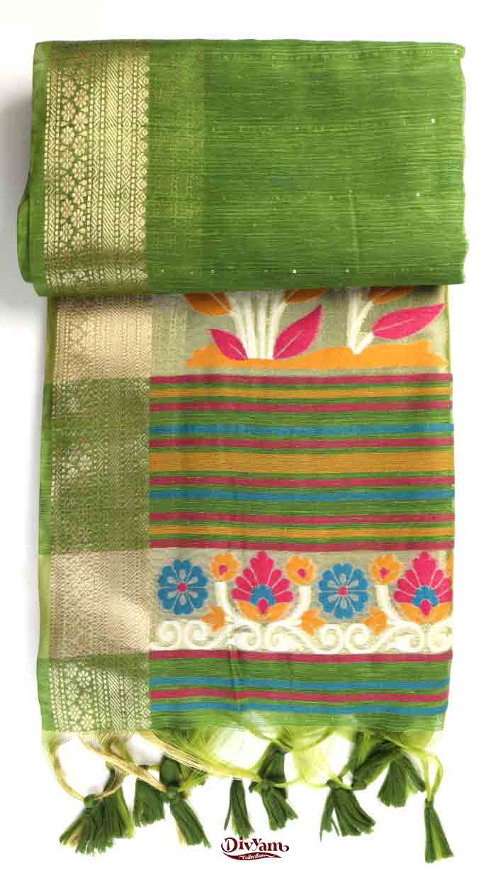 DC325 | Linen Jamdani Saree with Meenakari Paithani-Inspired Design