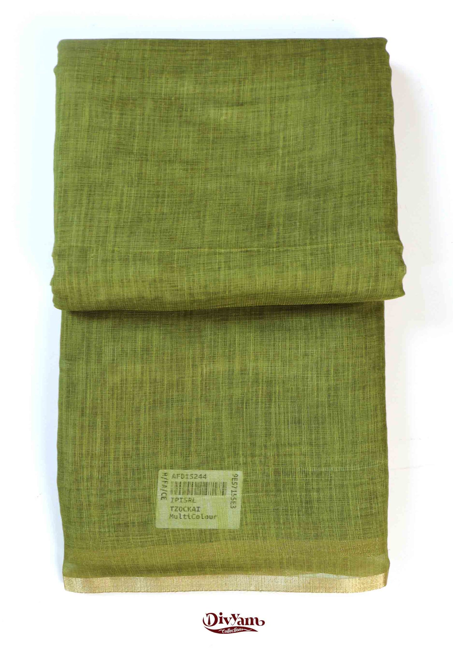 DC171 | Linen Cotton Saree with Gold Zari Stripe Border & Kalamkari Blouse | Soft Printed Collection