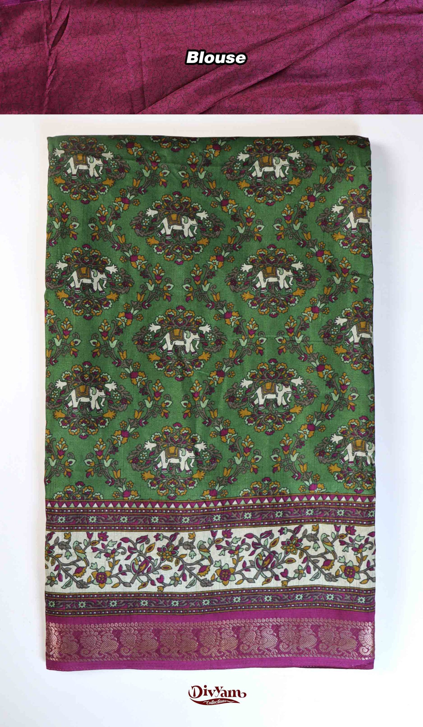 DC182 | Designer Maheshwari Silk Saree with Elephant Motifs & Kalamkari Border | New Color Combos