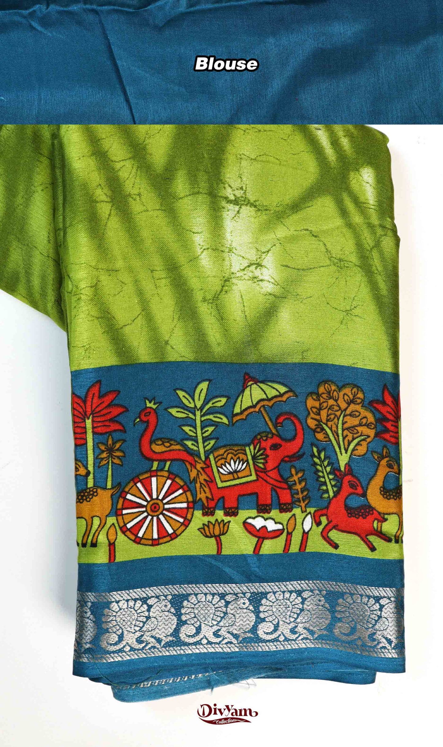 DC195 | Maheshwari Silk Shibori Print Saree with Pichwai Border & Narayanpet Jari Border