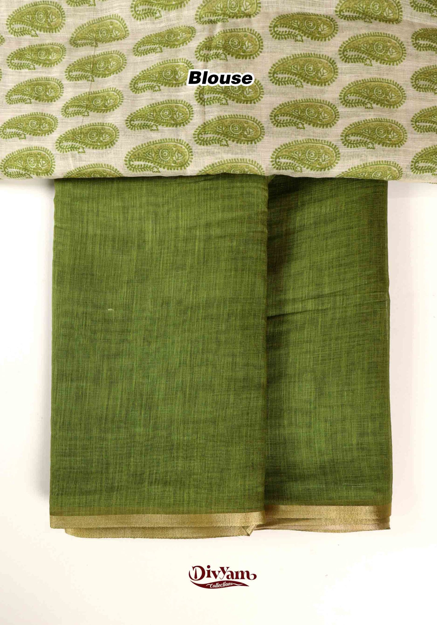 DC171 | Linen Cotton Saree with Gold Zari Stripe Border & Kalamkari Blouse | Soft Printed Collection
