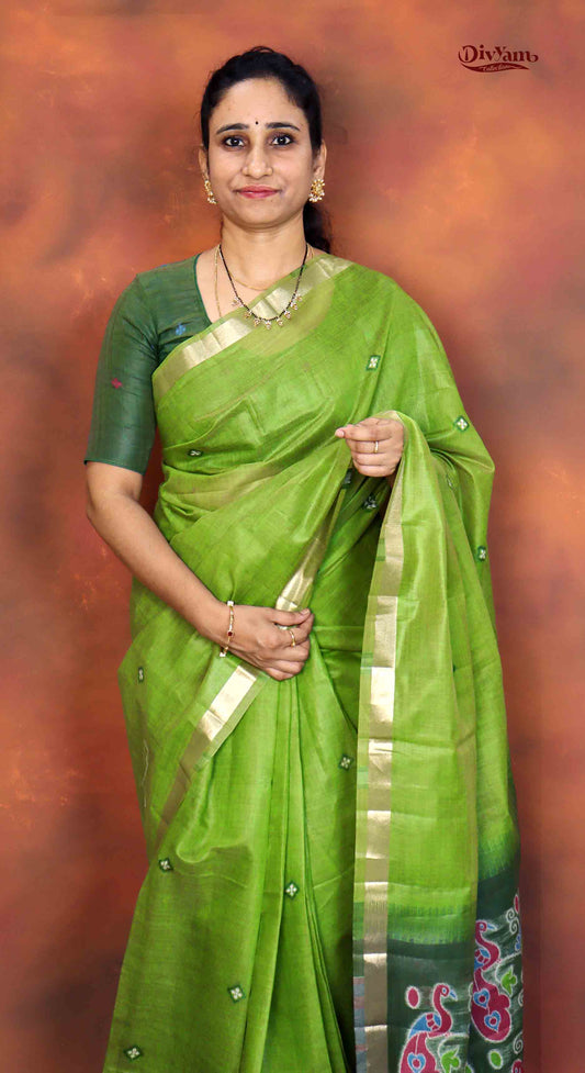 DC211 | Premium Cotton Linen Saree with Guava Jamdhani Work
